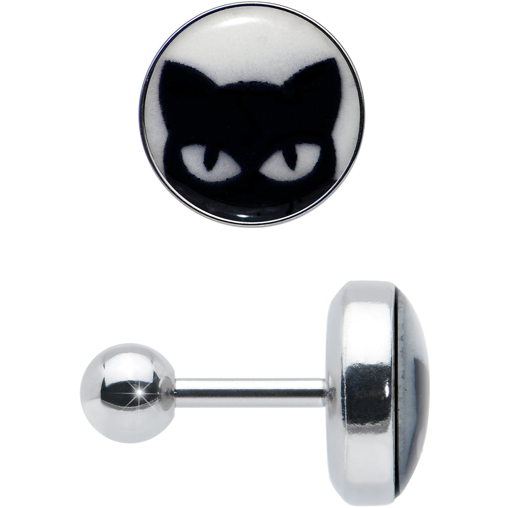 16G Glow in the Dark Peeking Black Cat Tragus Cartilage Earring by Onyx O
