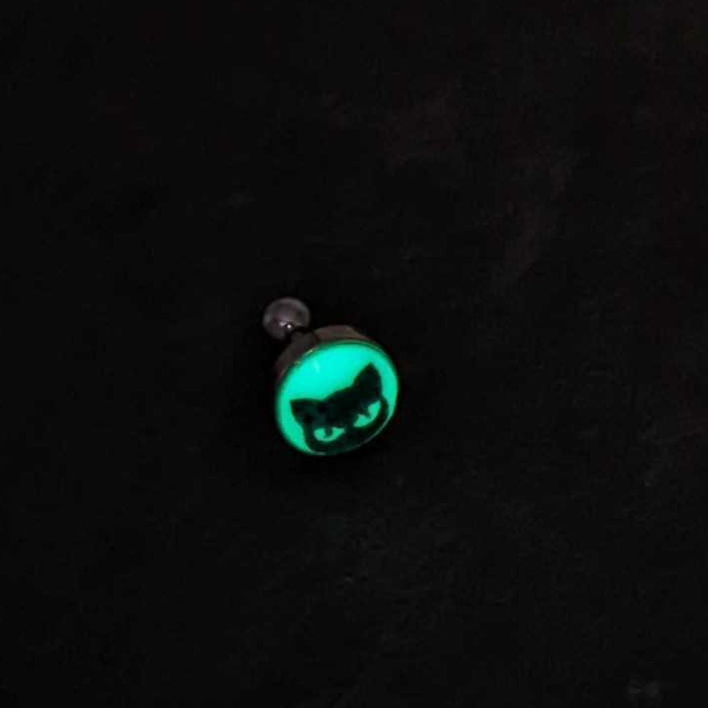 16G Glow in the Dark Peeking Black Cat Tragus Cartilage Earring by Onyx O