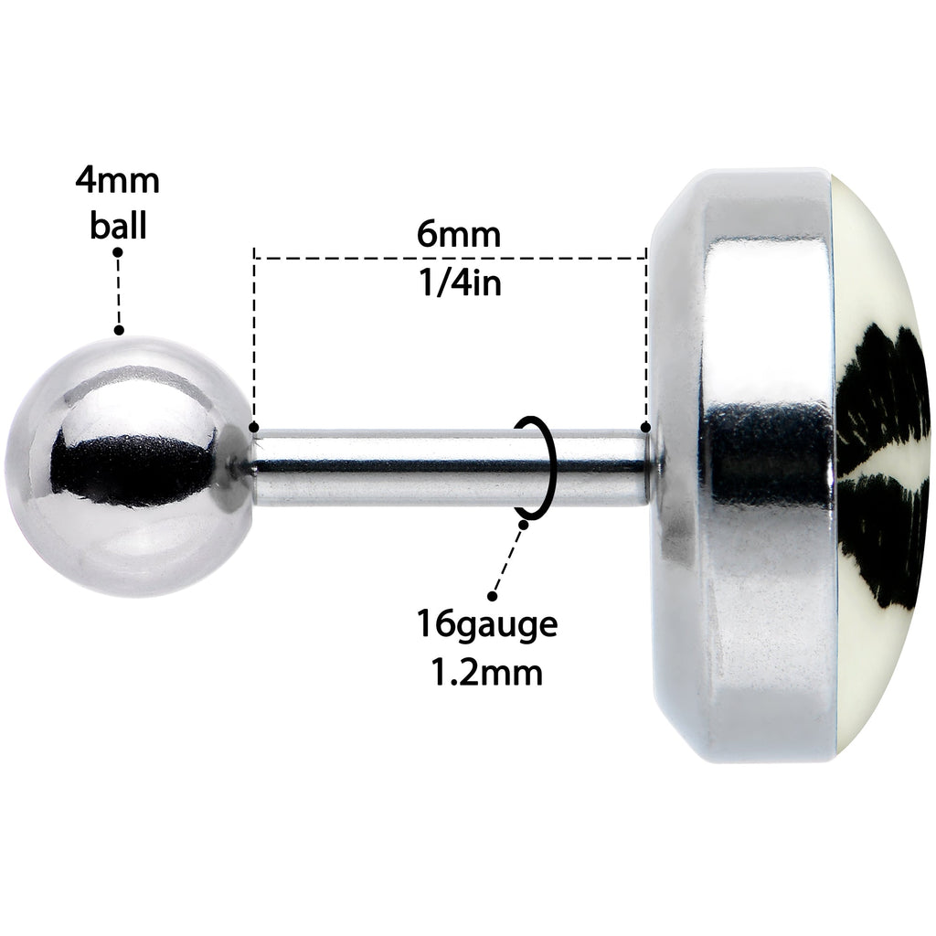 16G 1/4 Lipstick Kiss Black Glow in the Dark Cartilage Earring by Onyx O