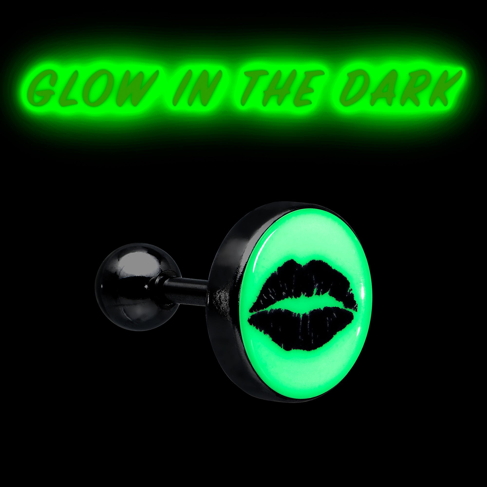 16G 1/4 Lipstick Kiss Black Glow in the Dark Cartilage Earring by Onyx O