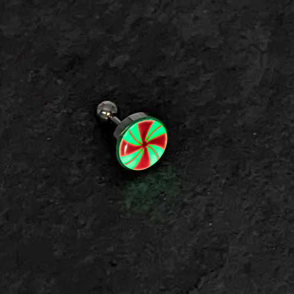 16G Glow in the Dark Holiday Peppermint Candy Tragus Cartilage Earring by Onyx O