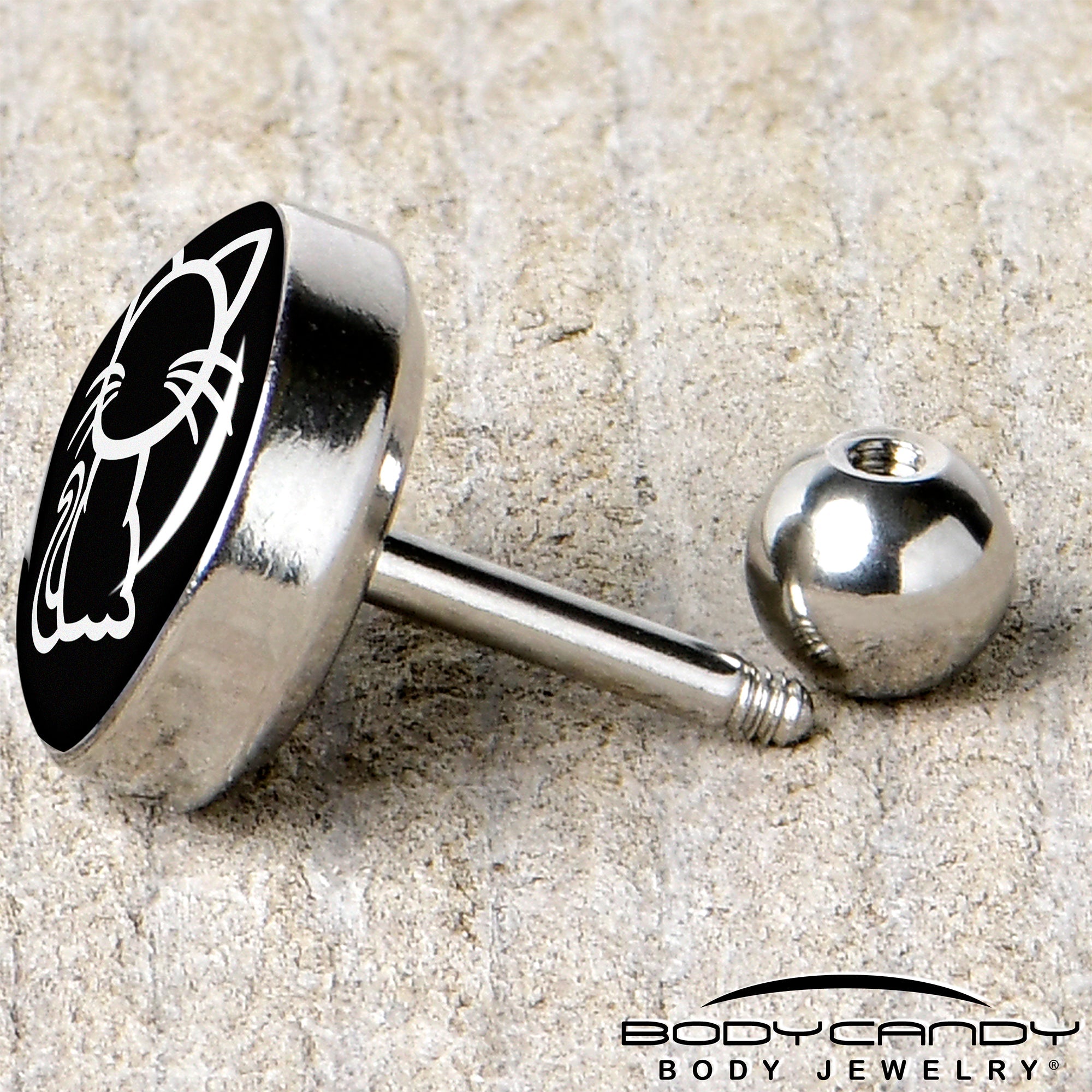 16G 1/4 Black and White Kitty Cat Cartilage Tragus Earring by Onyx O