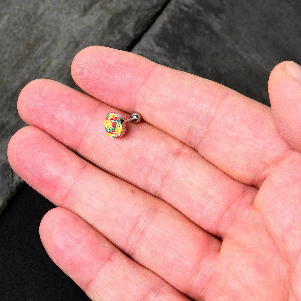 16G 1/4 Rainbow Swirl Lollipop Cartilage Tragus Earring by Onyx O