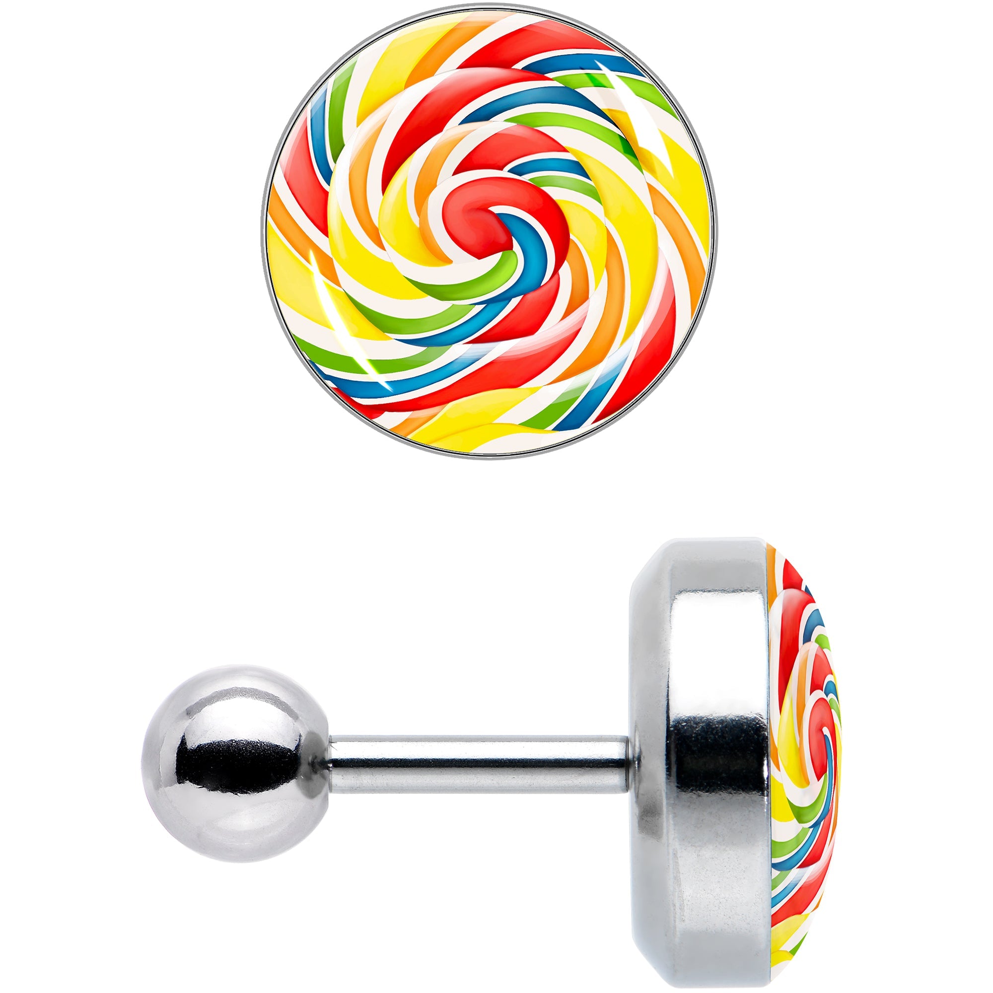16G 1/4 Rainbow Swirl Lollipop Cartilage Tragus Earring by Onyx O