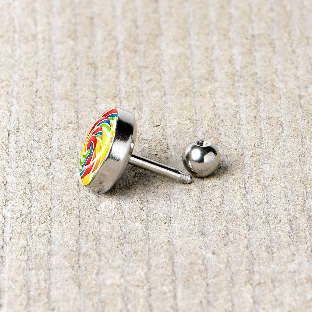 16G 1/4 Rainbow Swirl Lollipop Cartilage Tragus Earring by Onyx O