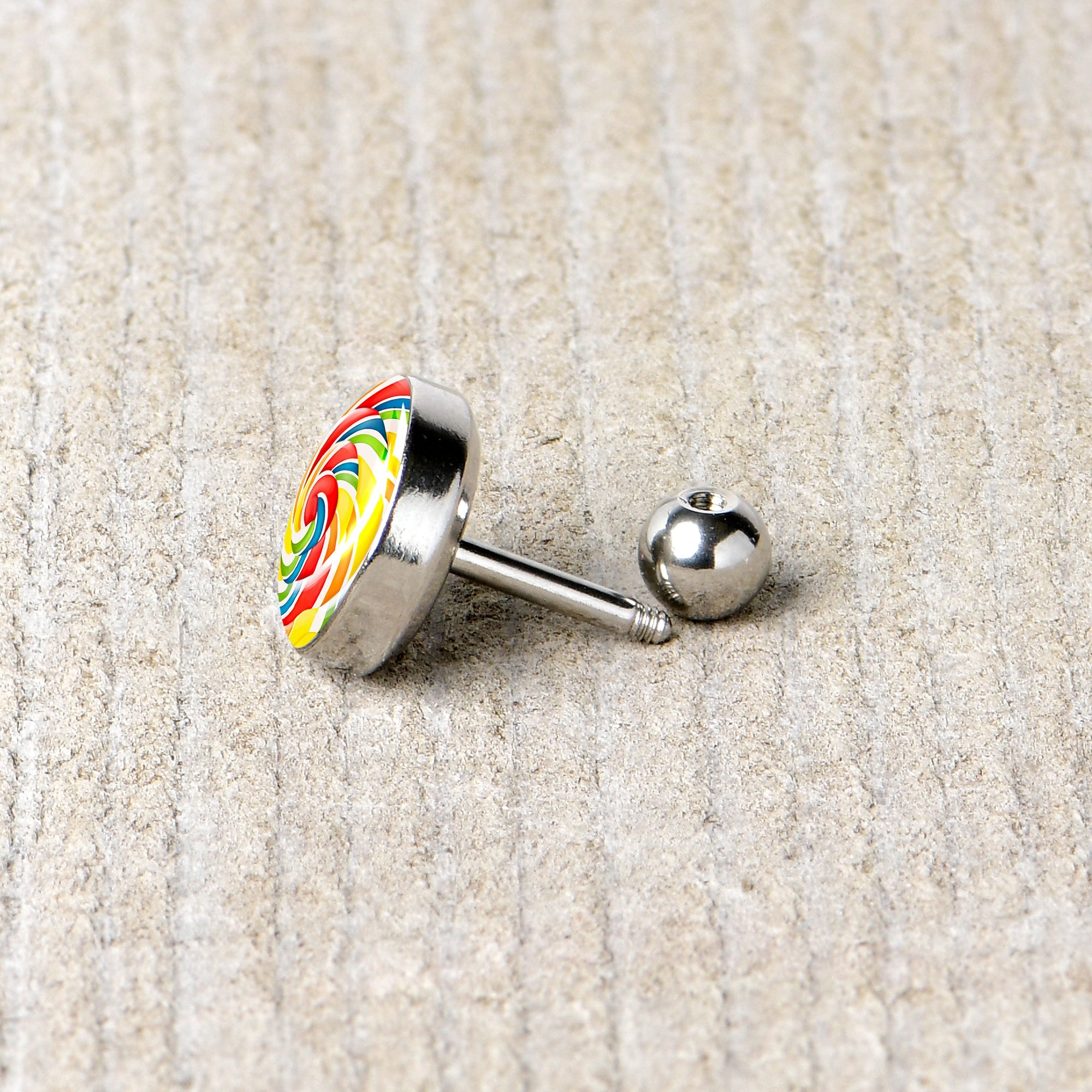 16G 1/4 Rainbow Swirl Lollipop Cartilage Tragus Earring by Onyx O