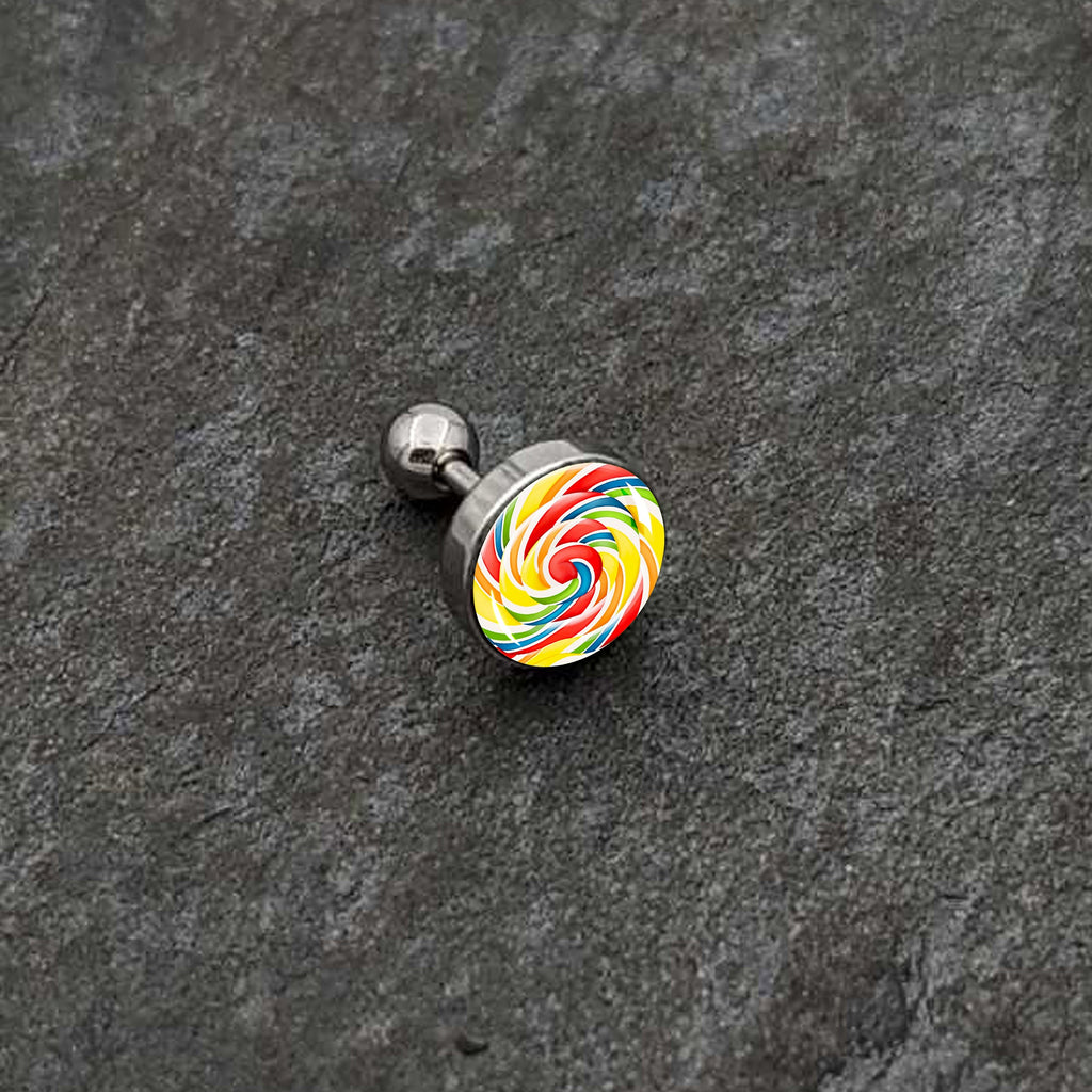 16G 1/4 Rainbow Swirl Lollipop Cartilage Tragus Earring by Onyx O