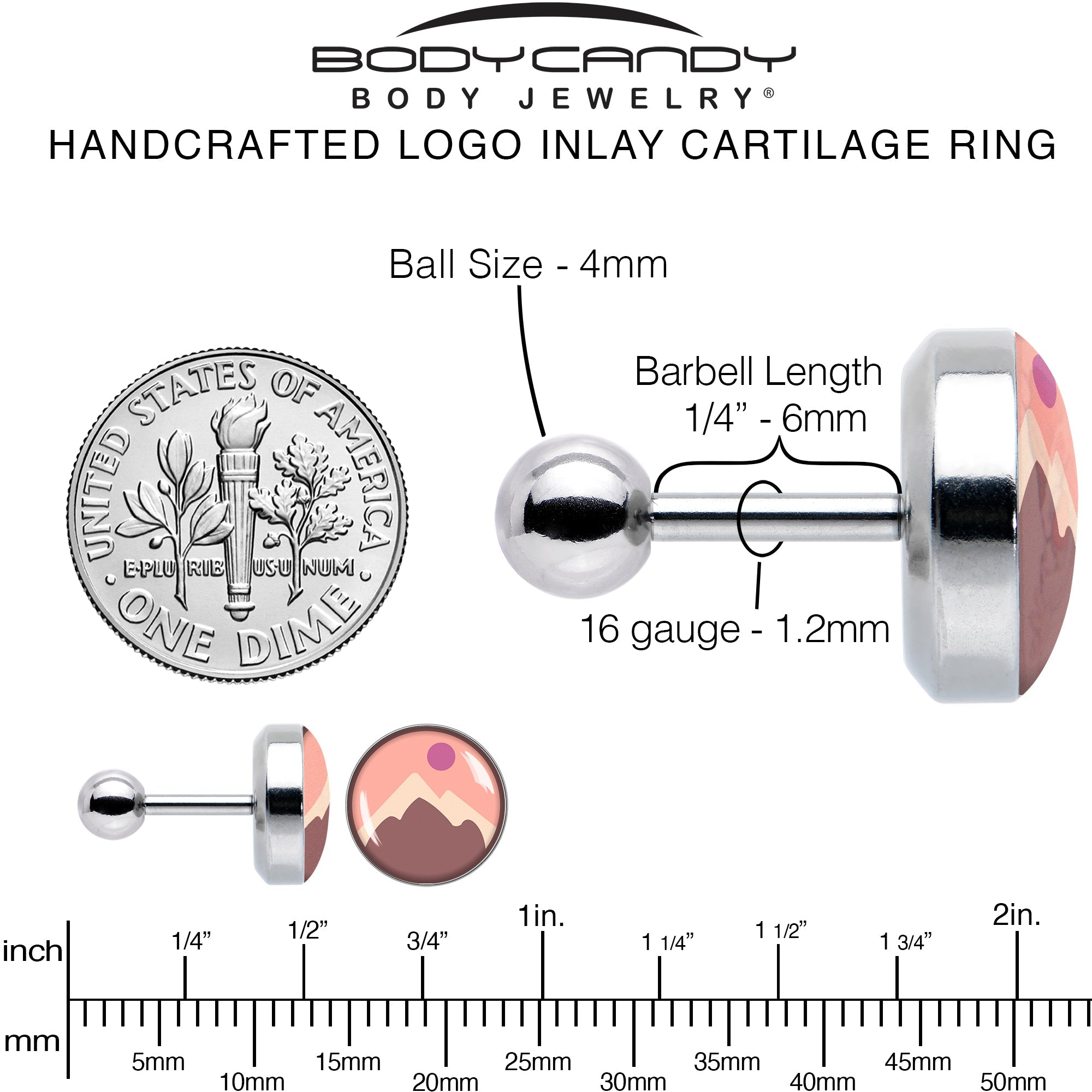 16G 1/4 Mountain Sunrise Tragus Cartilage Earring by Onyx O