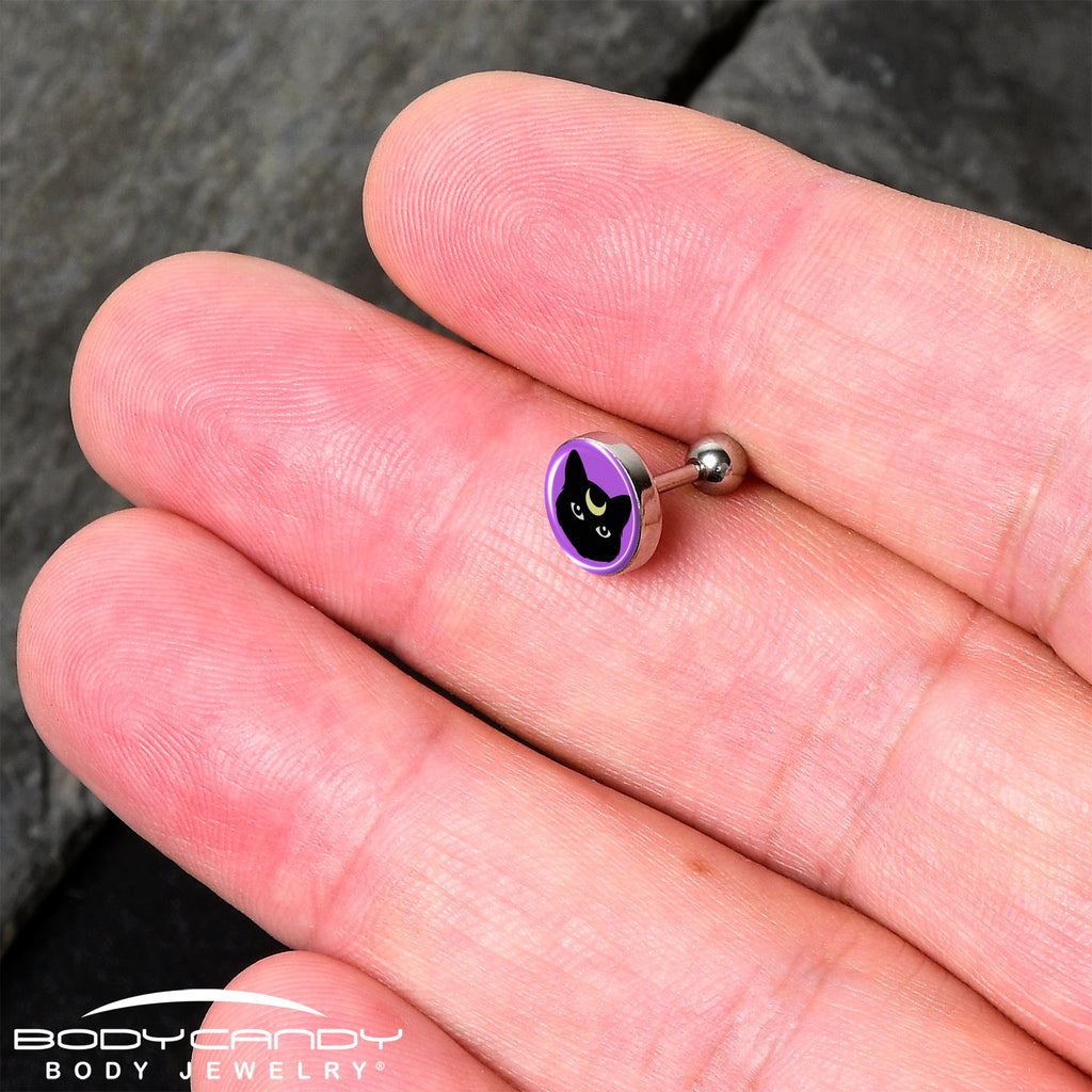 16G 1/4 Black Mystic Kitty Cat Tragus Cartilage Earring by Onyx O