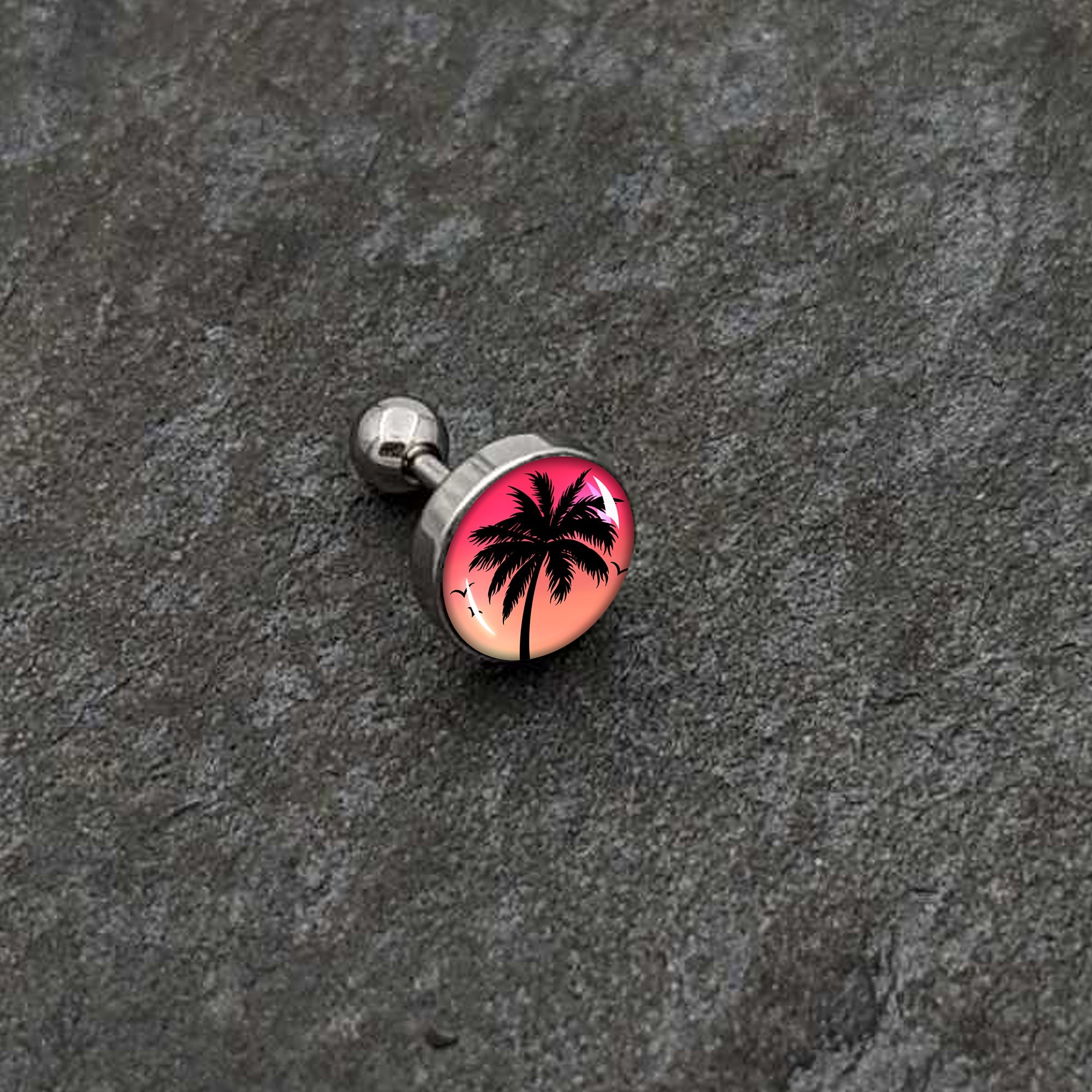16G 1/4 Red Sunset Palm Tree Cartilage Tragus Earring by Onyx O