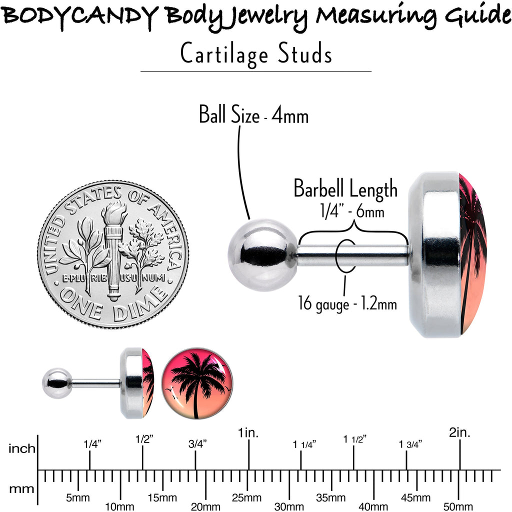 16G 1/4 Red Sunset Palm Tree Cartilage Tragus Earring by Onyx O