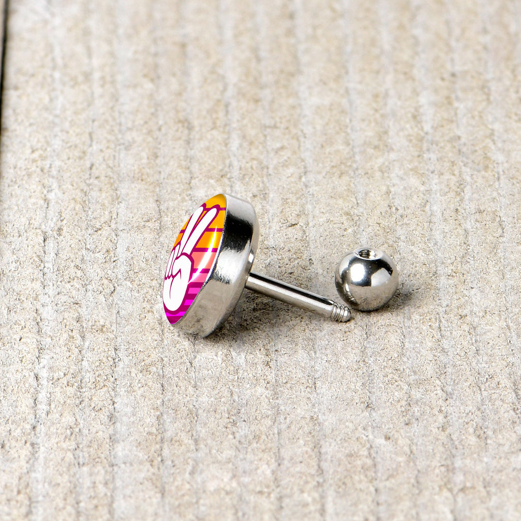16G 1/4 Retro Stripes Peace Sign Fingers Cartilage Tragus Earring by Onyx O
