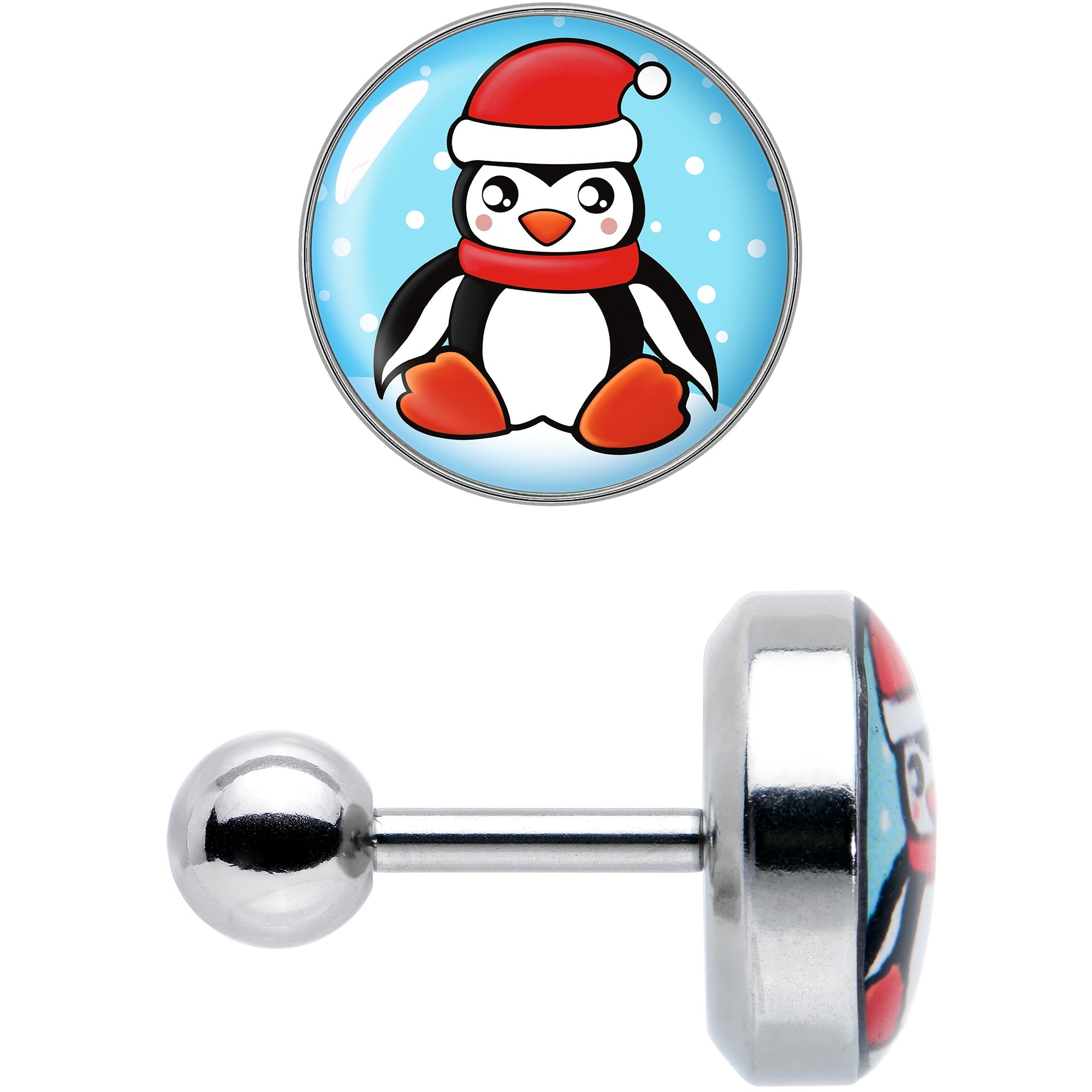 16G 1/4 Snowfall Holiday Penguin Tragus Cartilage Earring by Onyx O