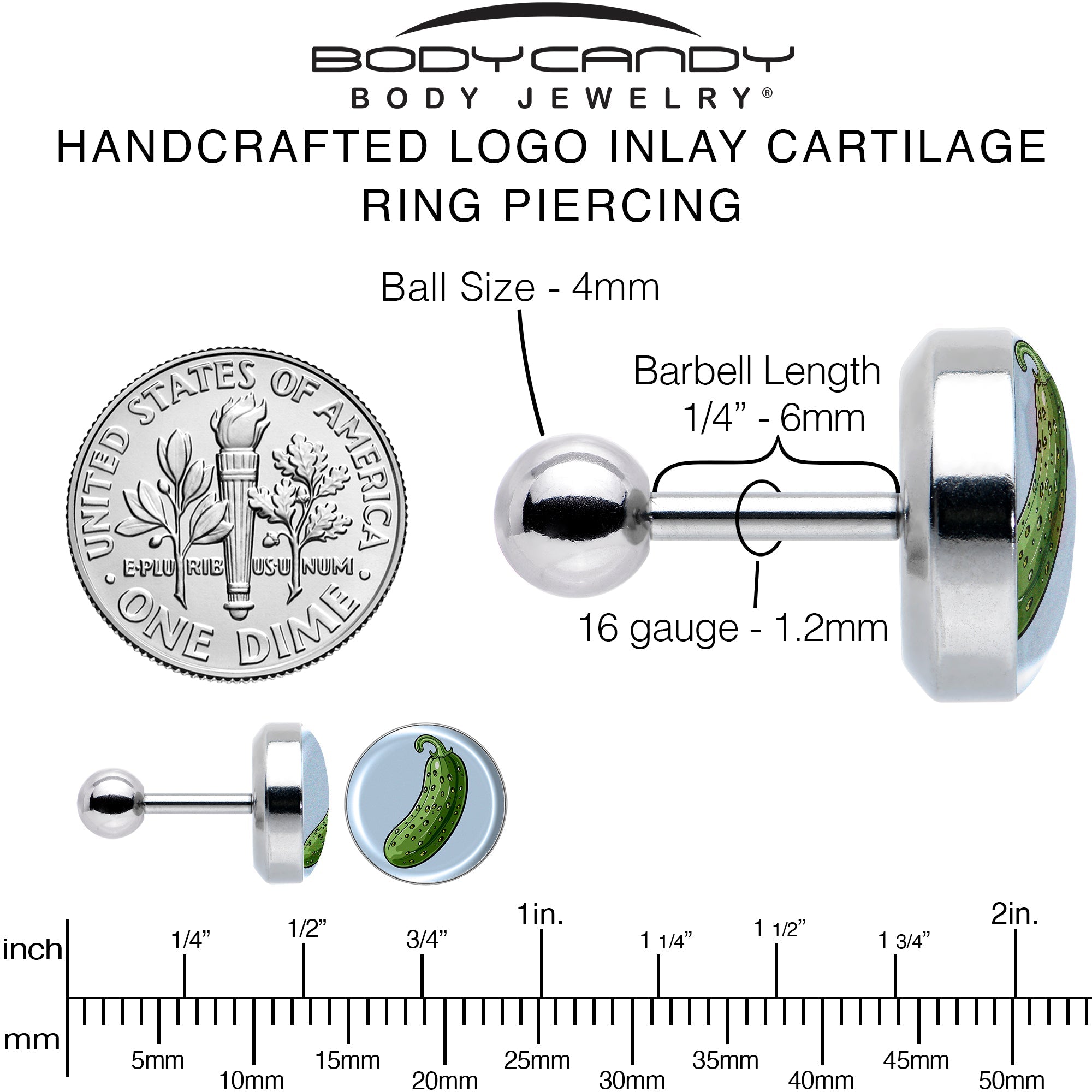 Green Pickle Tragus Cartilage Earring by Onyx O
