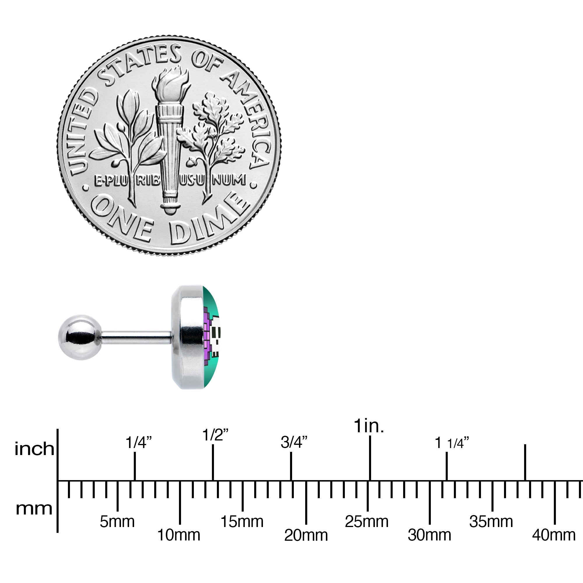 16G 1/4 Retro Pixel Skull Cartilage Tragus Earring by Onyx O
