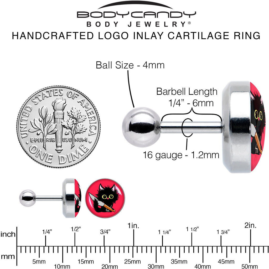 16G 1/4 Stabby Cat Tragus Cartilage Earring by Onyx O