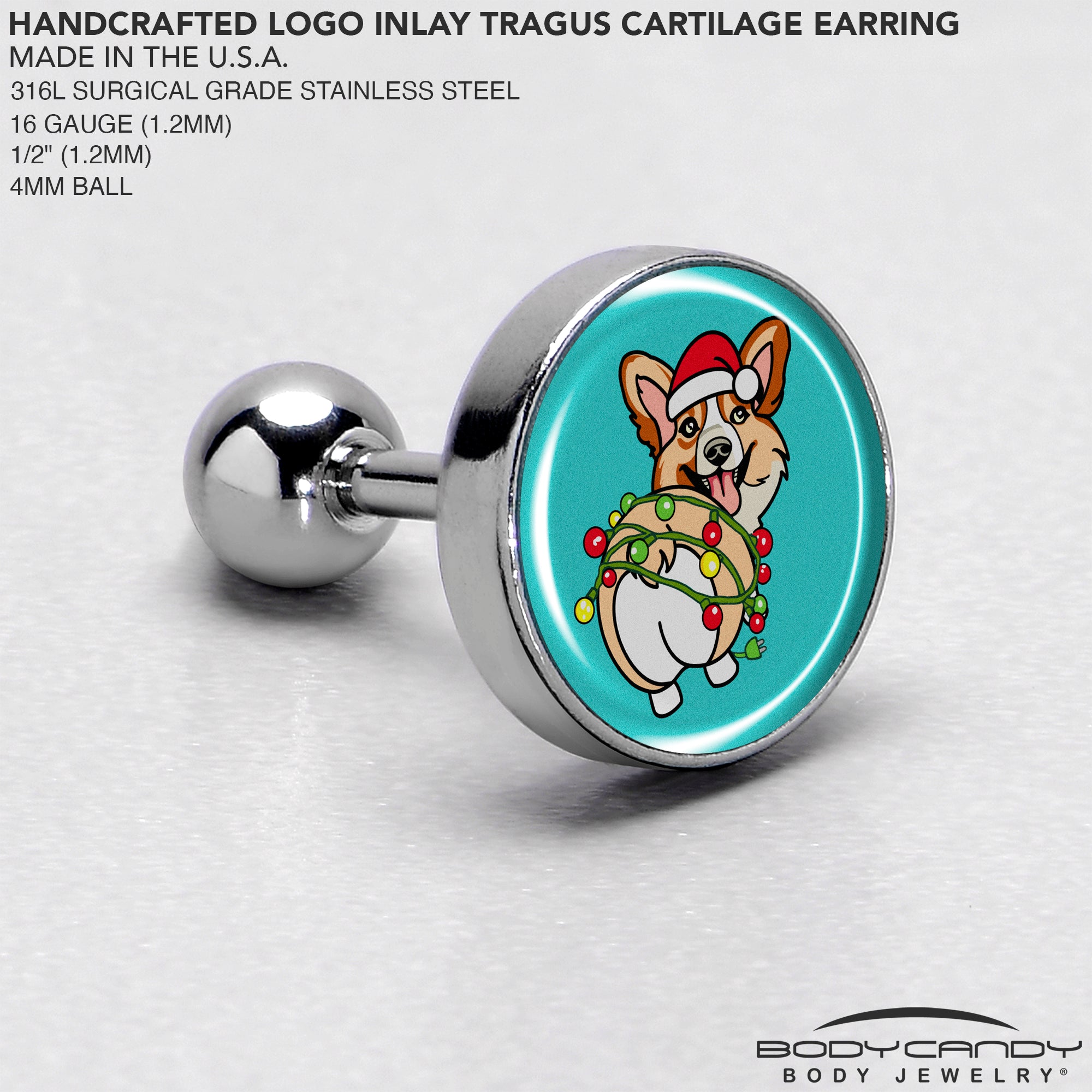 Christmas Holiday Lights Corgi Dog Tragus Cartilage Earring by Onyx O