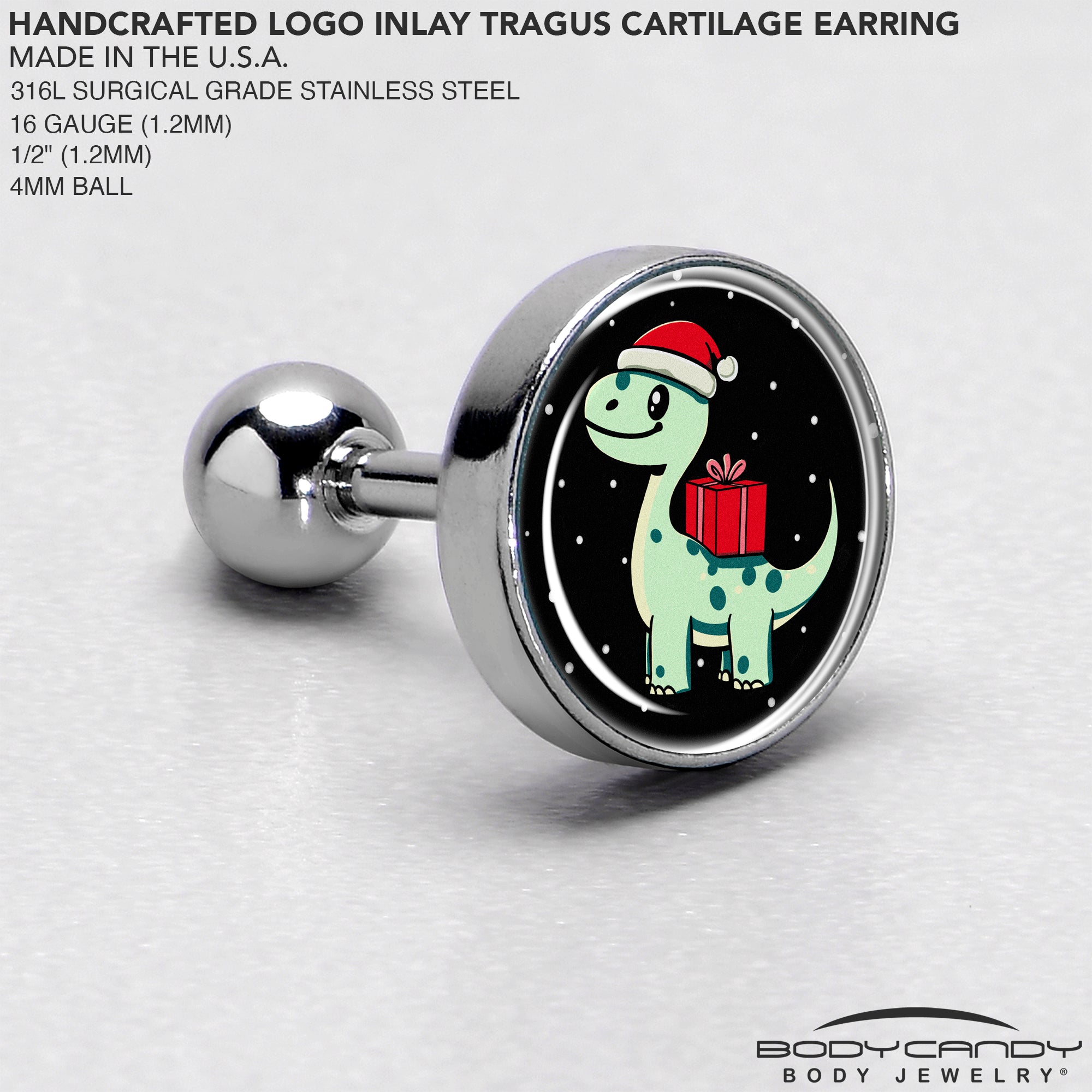 Christmas Holiday Dinosaur Tragus Cartilage Earring by Onyx O