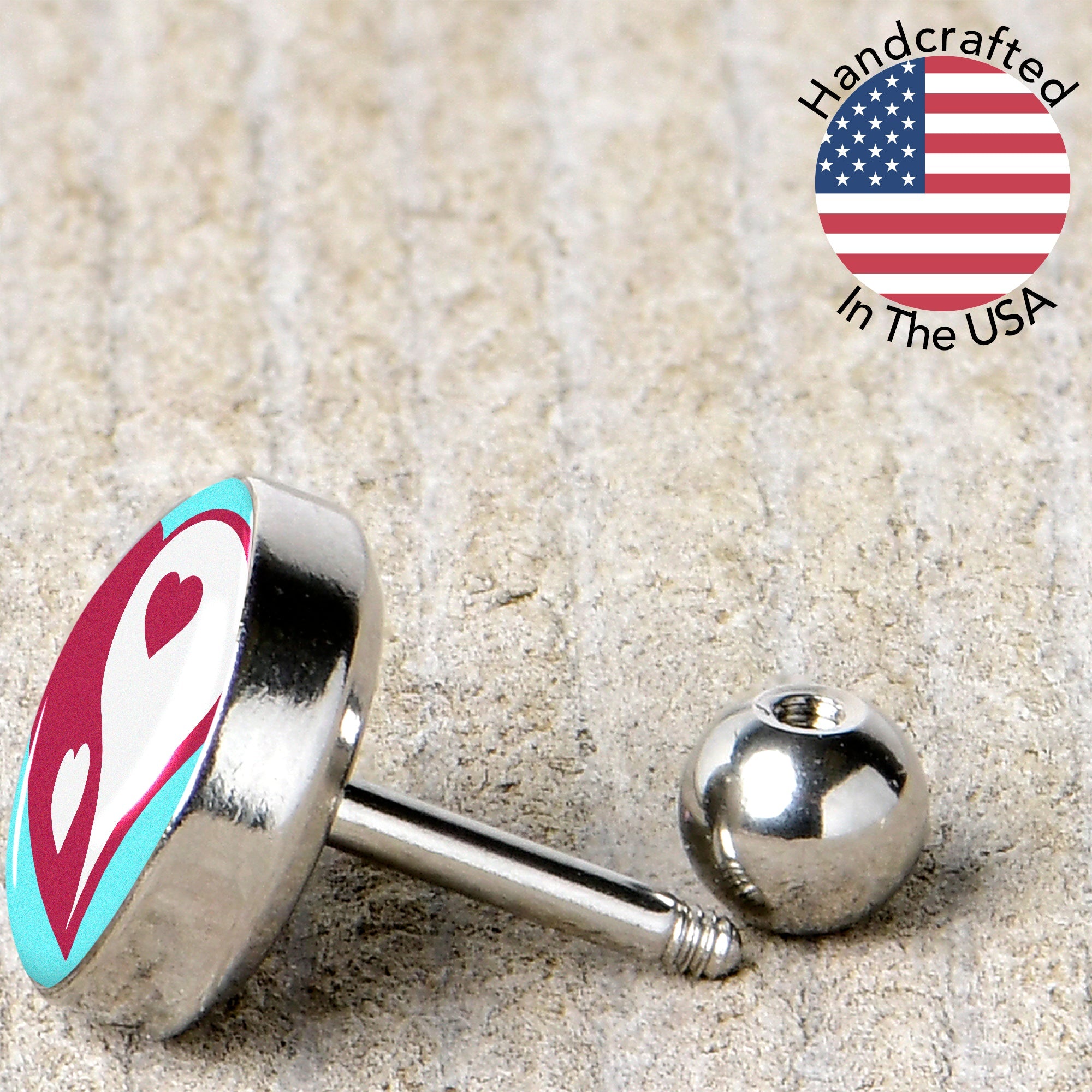 16G 1/4 Love Yin Yang Heart Cartilage Tragus Earring by Onyx O