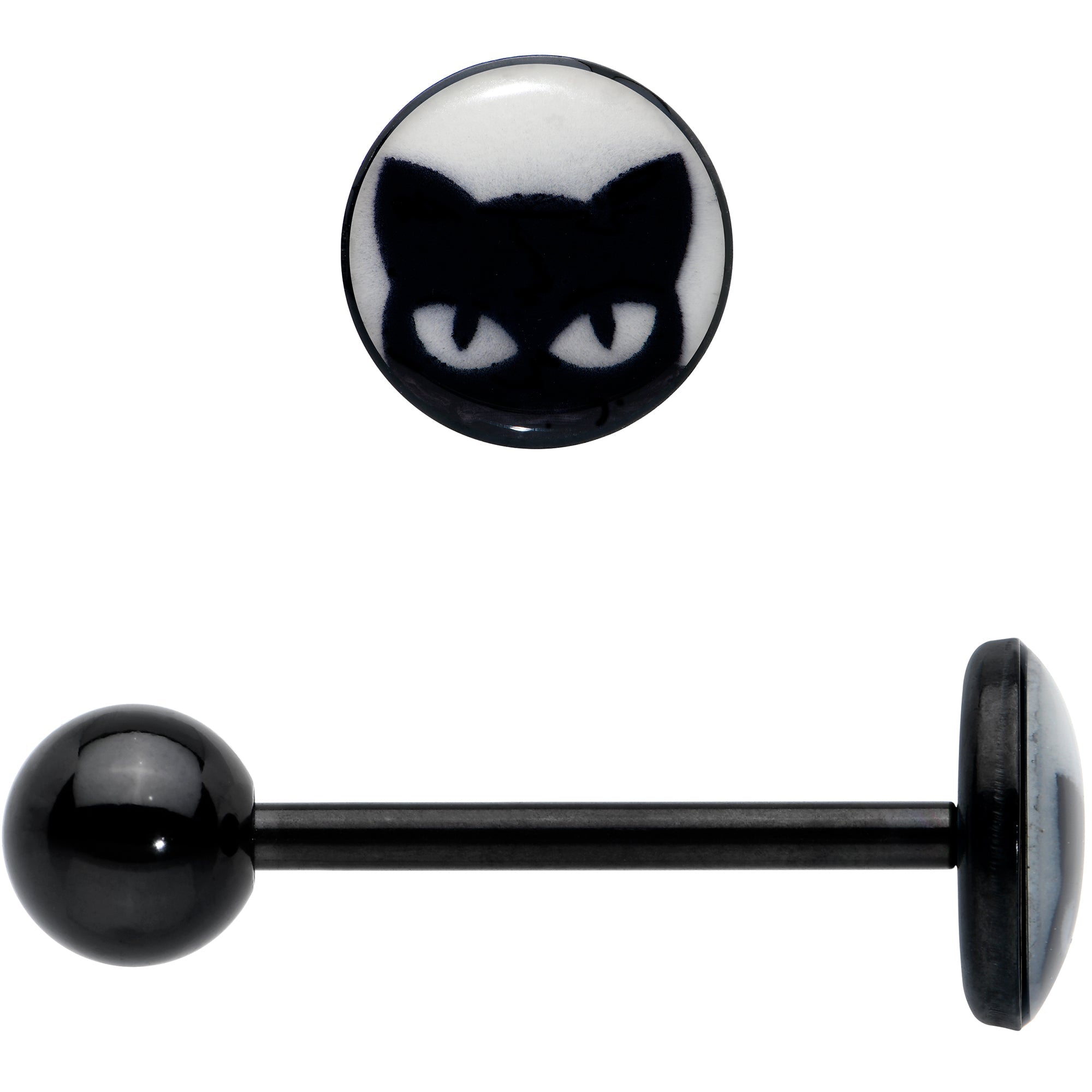 Glow in the Dark Black Anodized Peeking Black Cat Barbell Tongue Ring by Onyx O