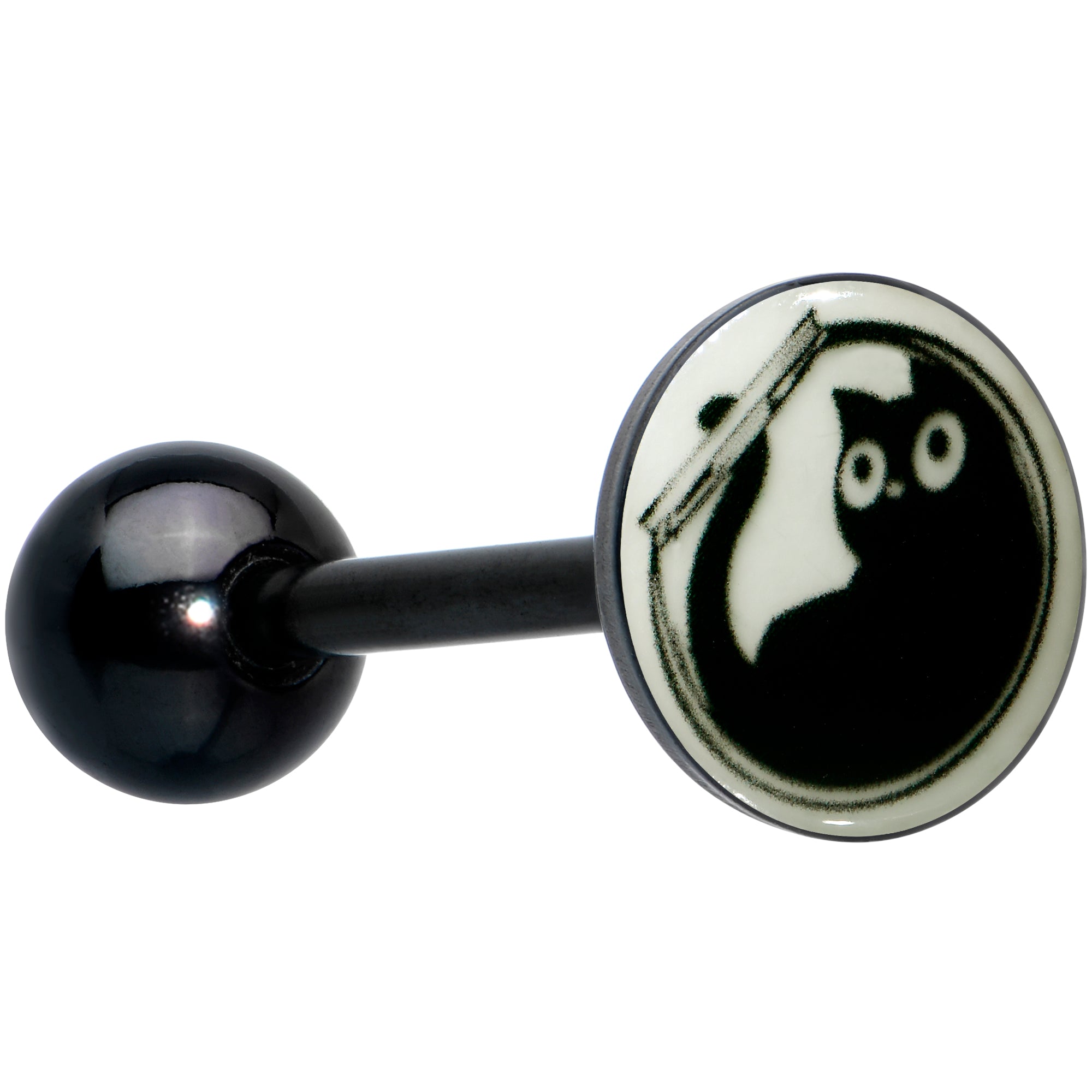 Glow in the Dark Black Anodized Fishbowl Kitty Cat Barbell Tongue Ring by Onyx O