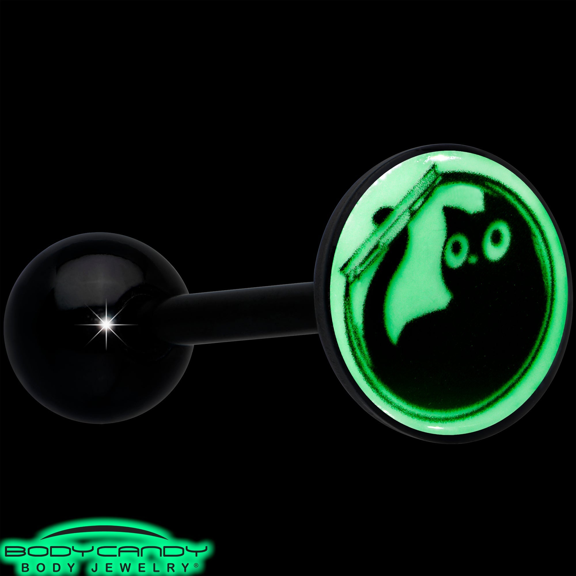 Glow in the Dark Black Anodized Fishbowl Kitty Cat Barbell Tongue Ring by Onyx O