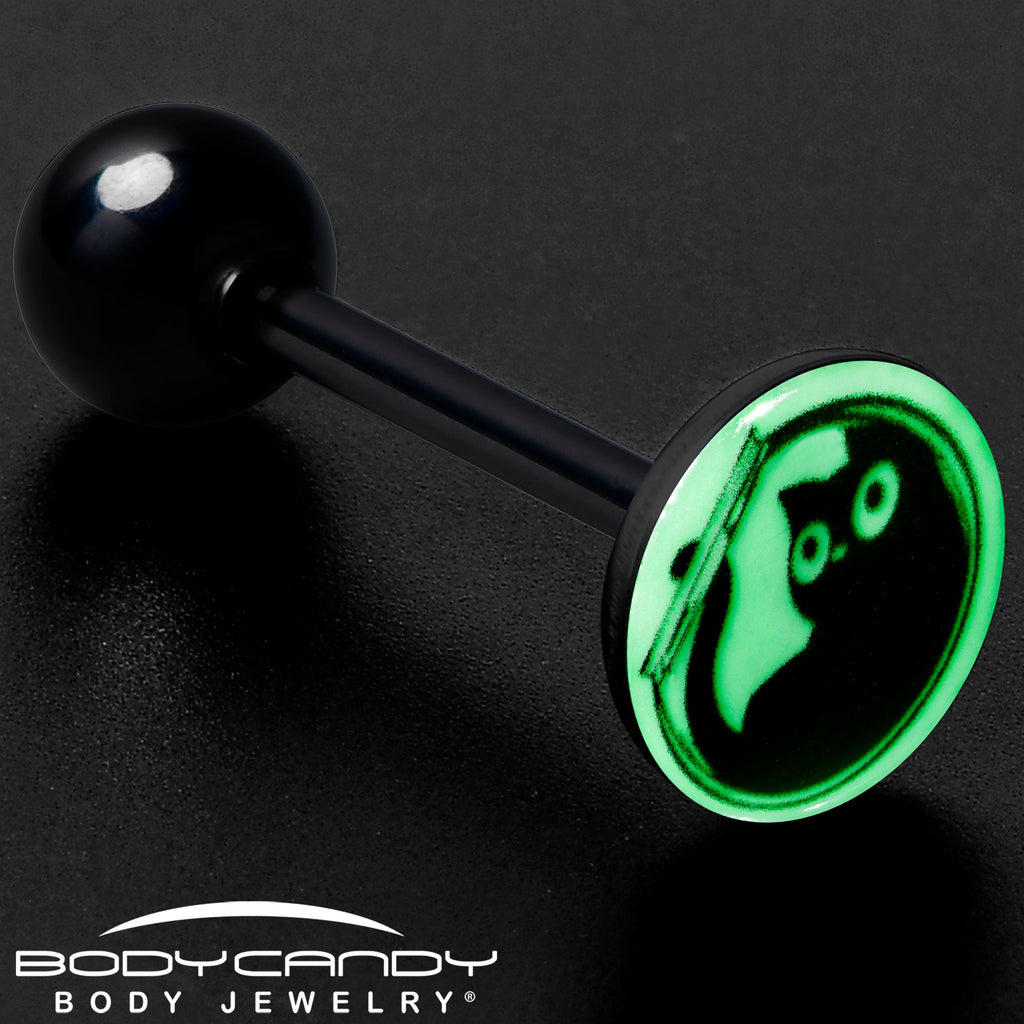Glow in the Dark Black Anodized Fishbowl Kitty Cat Barbell Tongue Ring by Onyx O