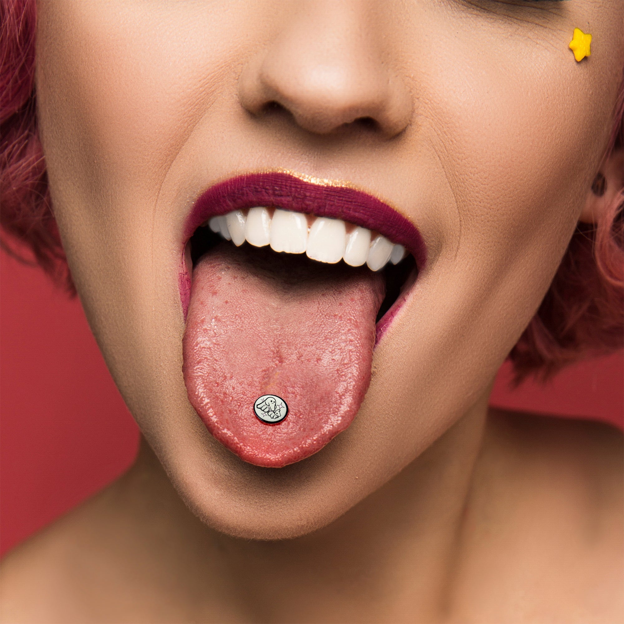 Glow in the Dark Black Anodized Halloween Ghost and Dog Barbell Tongue Ring by Onyx O