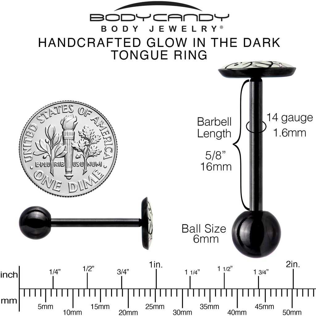 Glow in the Dark Black Anodized Halloween Ghost and Dog Barbell Tongue Ring by Onyx O