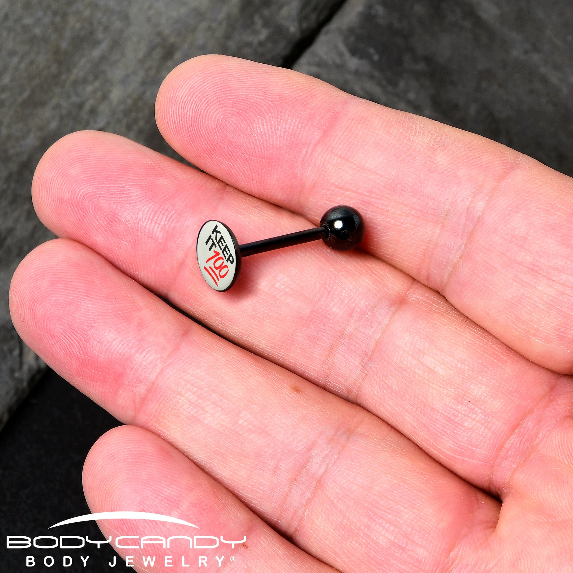 Glow in the Dark Black Anodized Keep it 100 Barbell Tongue Ring by Onyx O