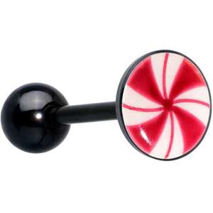 Glow in the Dark Black Anodized Holiday Peppermint Candy Barbell Tongue Ring by Onyx O