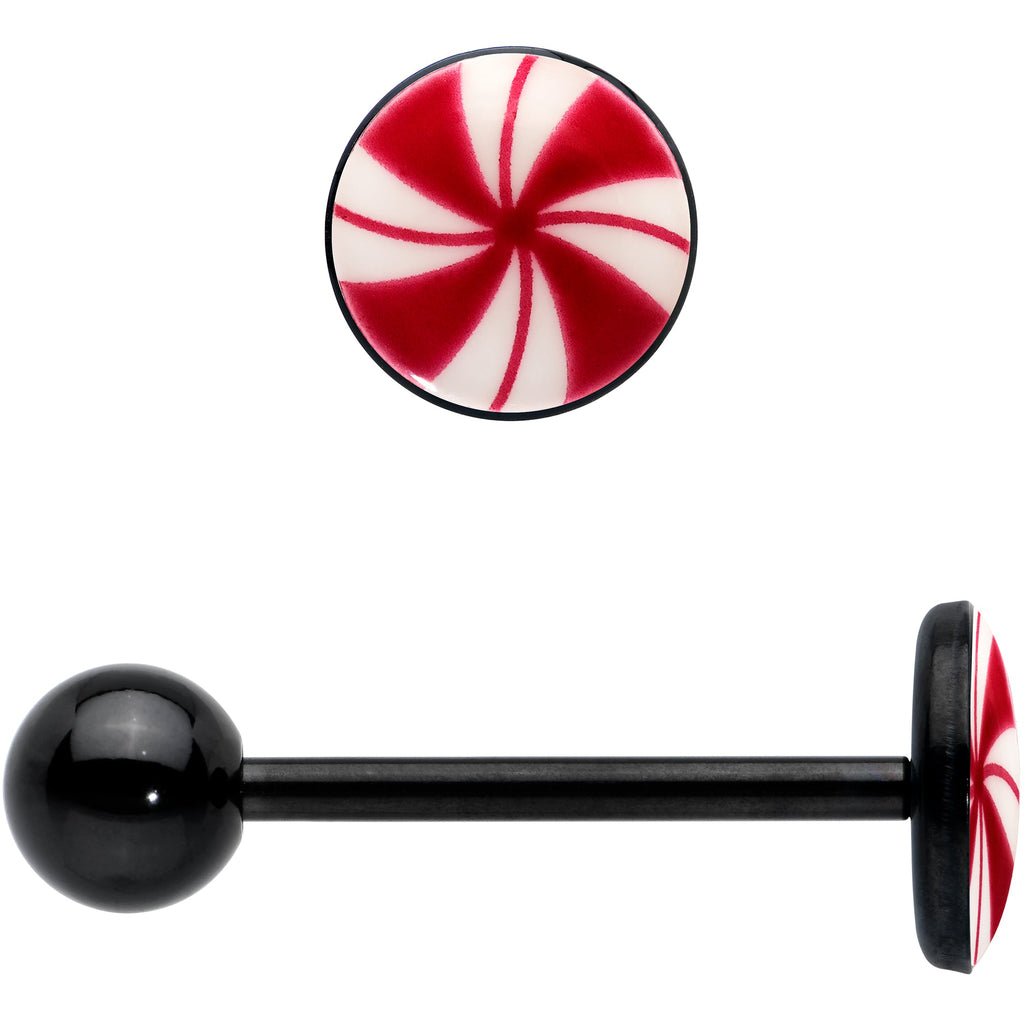 Glow in the Dark Black Anodized Holiday Peppermint Candy Barbell Tongue Ring by Onyx O