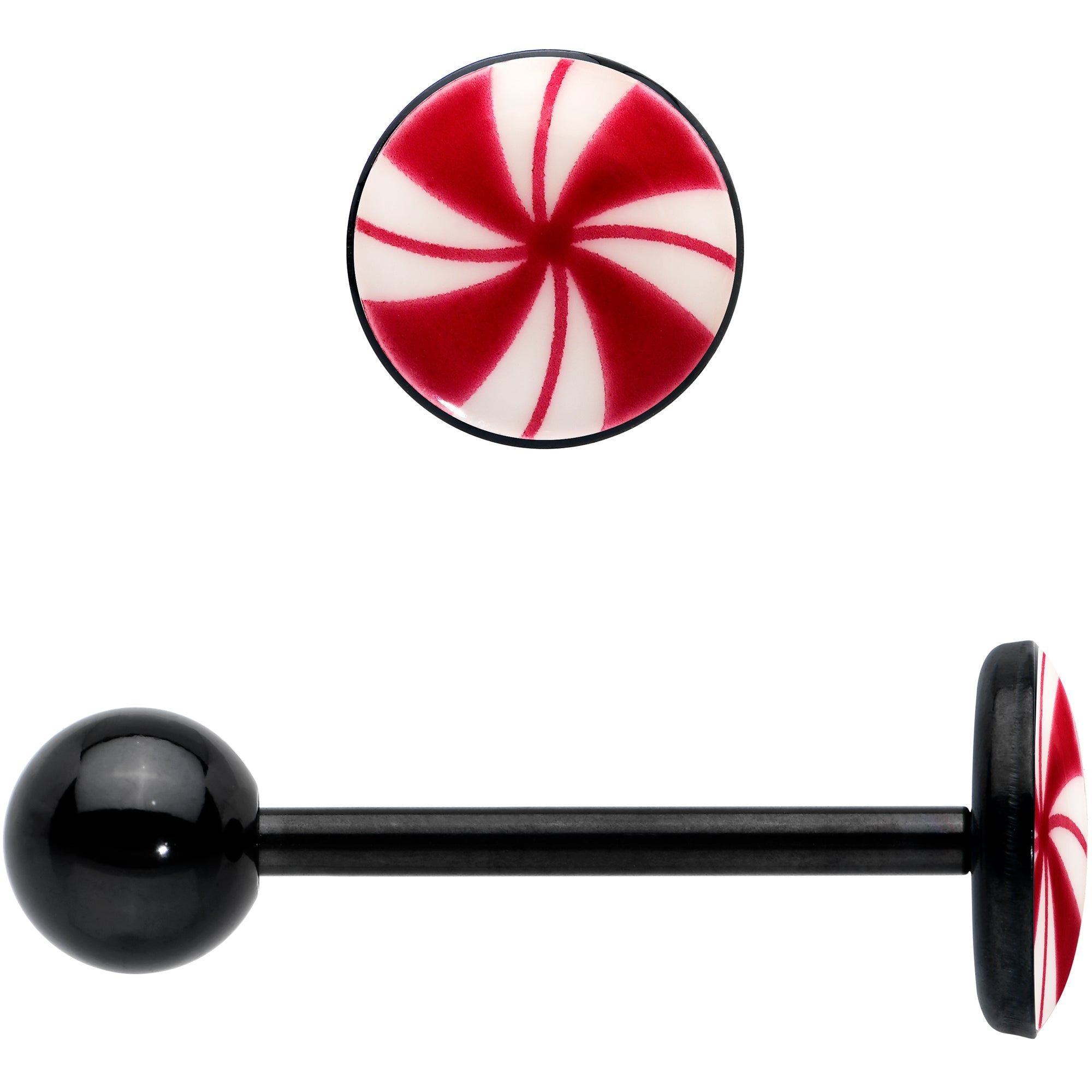 Glow in the Dark Black Anodized Holiday Peppermint Candy Barbell Tongue Ring by Onyx O