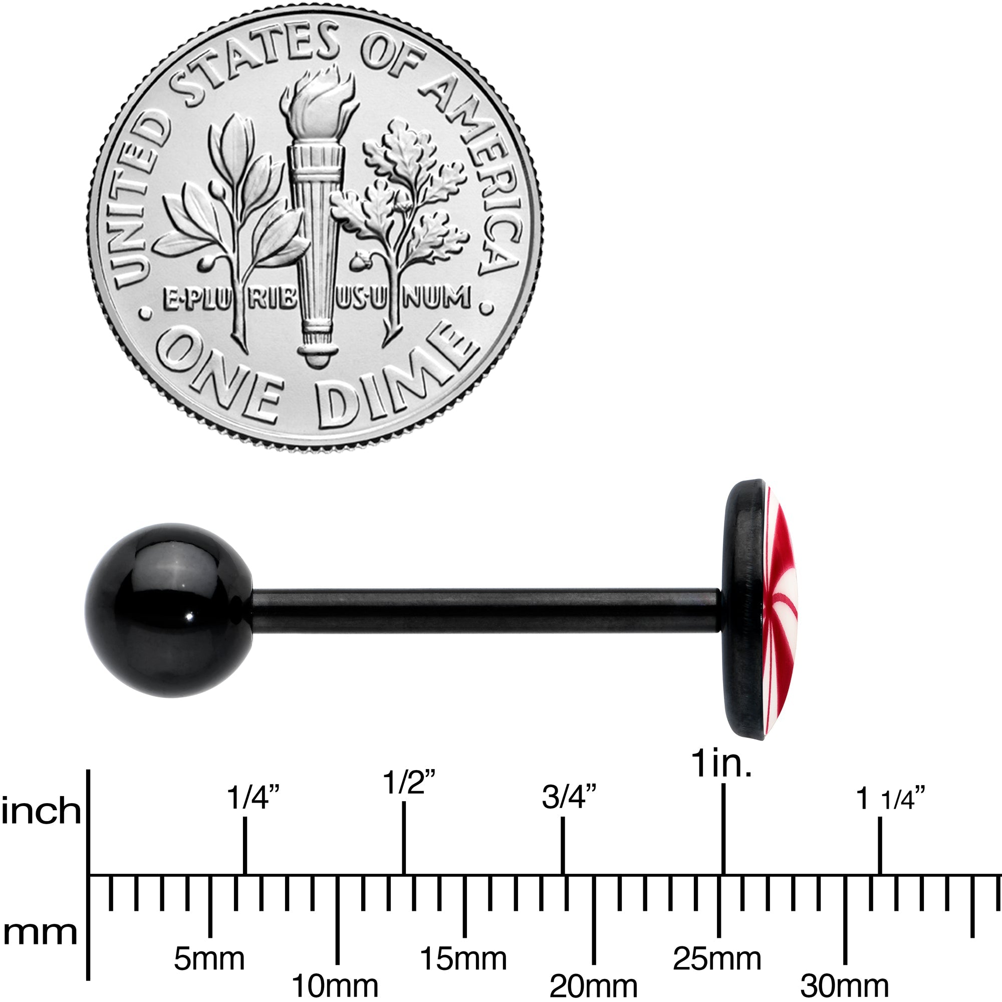 Glow in the Dark Black Anodized Holiday Peppermint Candy Barbell Tongue Ring by Onyx O