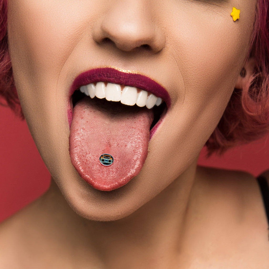 Retro Boombox Barbell Tongue Ring by Onyx O