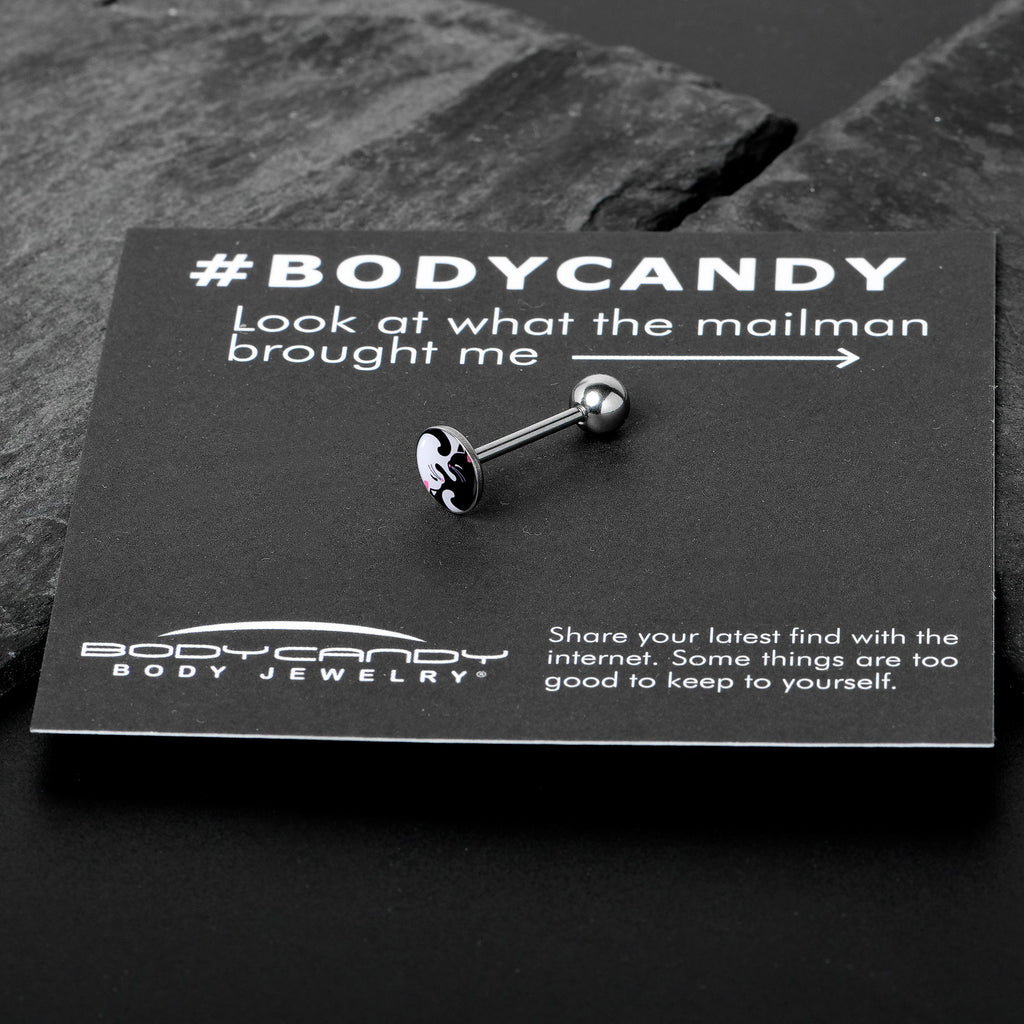 Cute Kitty Cat Yin Yang Barbell Tongue Ring by Onyx O