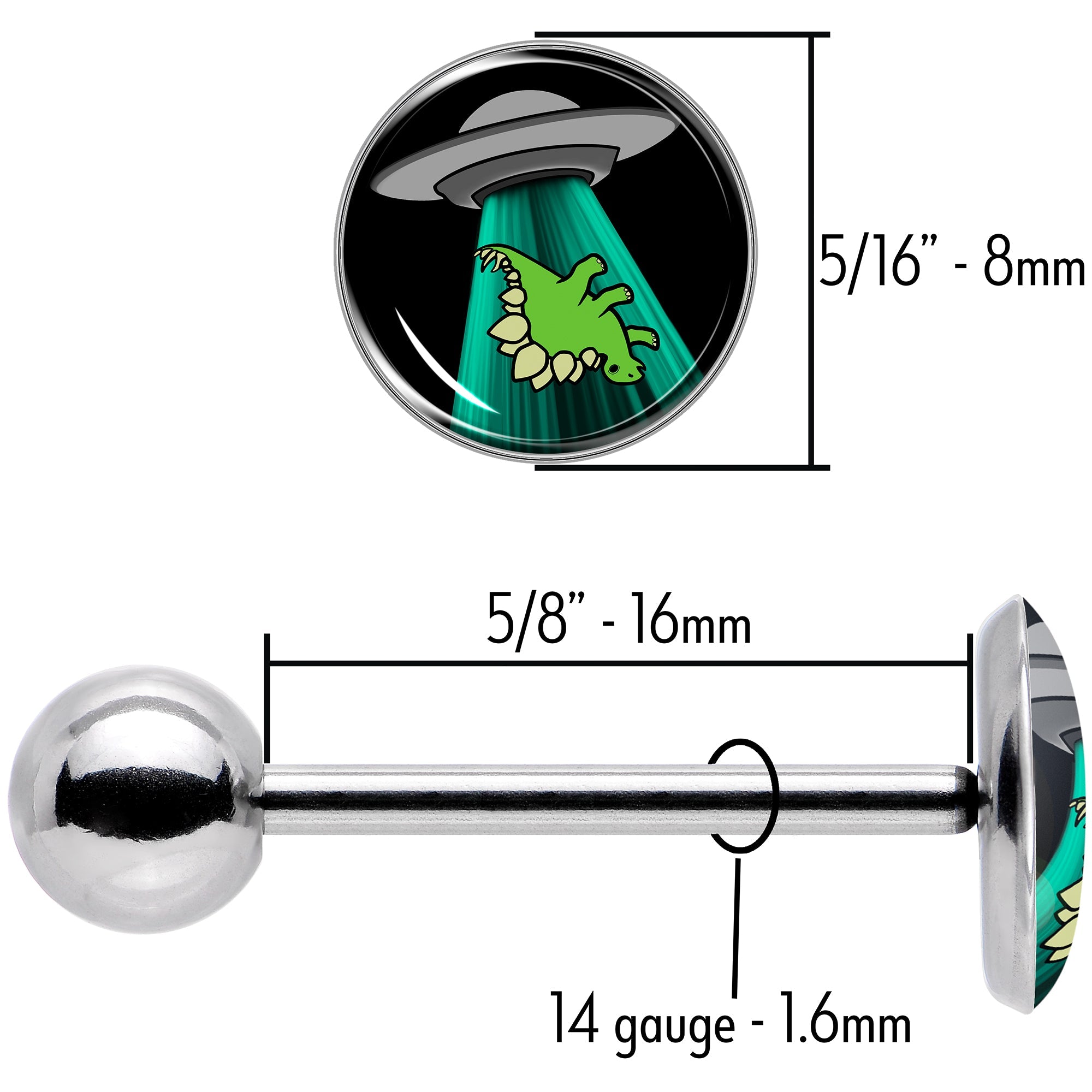Alien UFO Dinosaur Abduction Barbell Tongue Ring by Onyx O