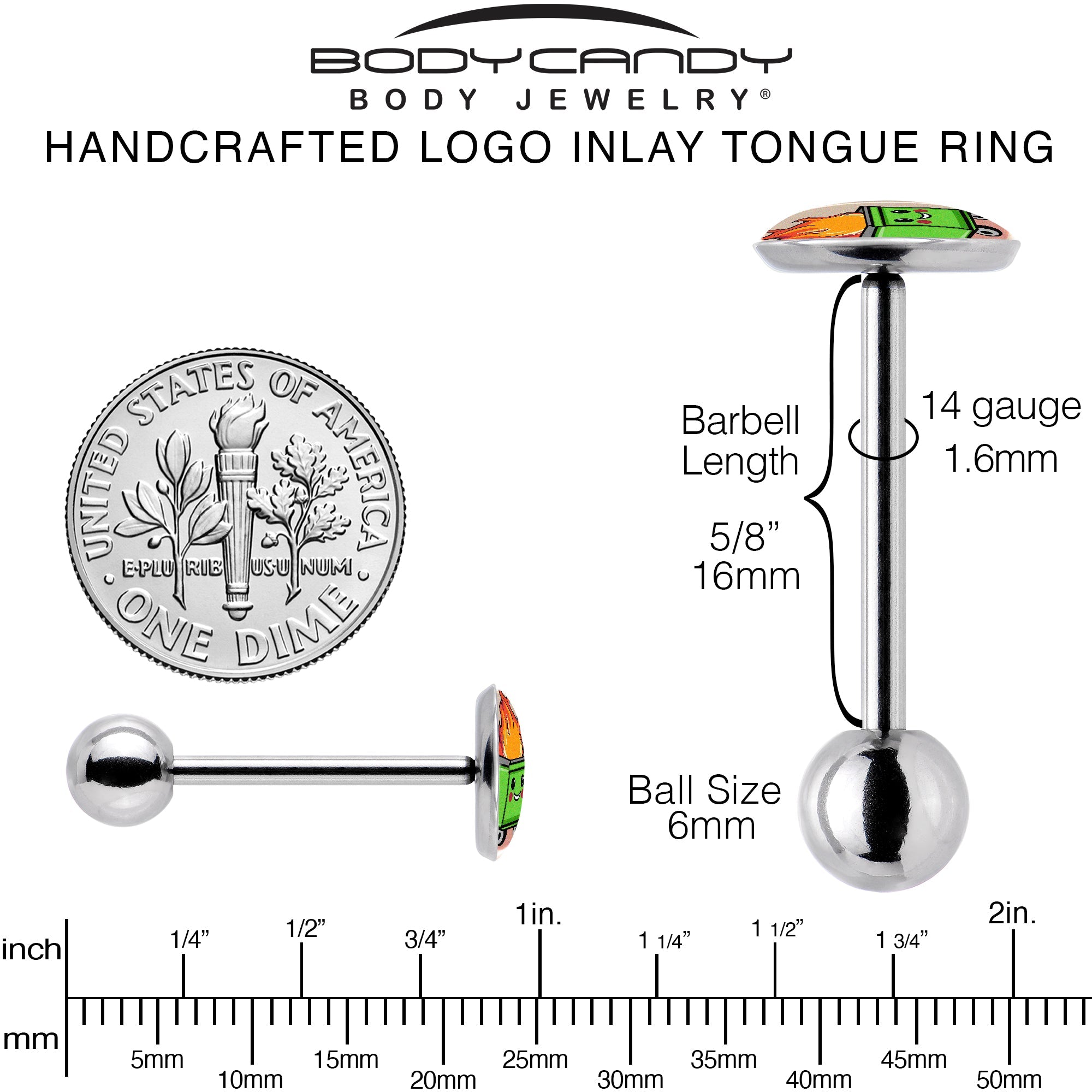 Dumpster Fire Barbell Tongue Ring by Onyx O