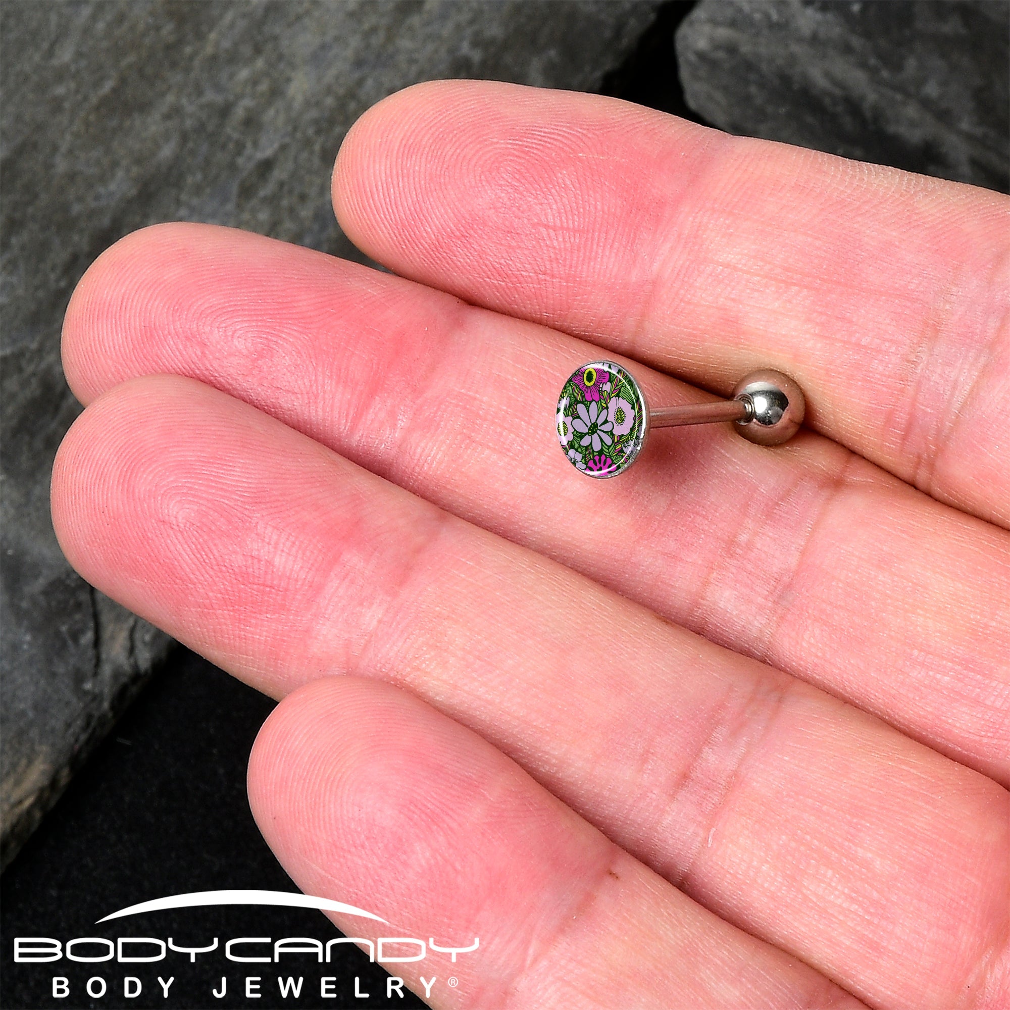Blossom Creation Paradise of Pink Flowers Barbell Tongue Ring by Onyx O