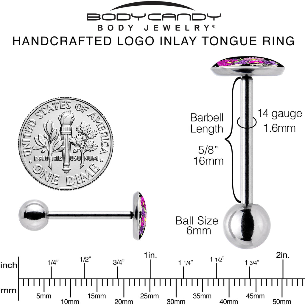Floral Flowers Skull Barbell Tongue Ring by Onyx O
