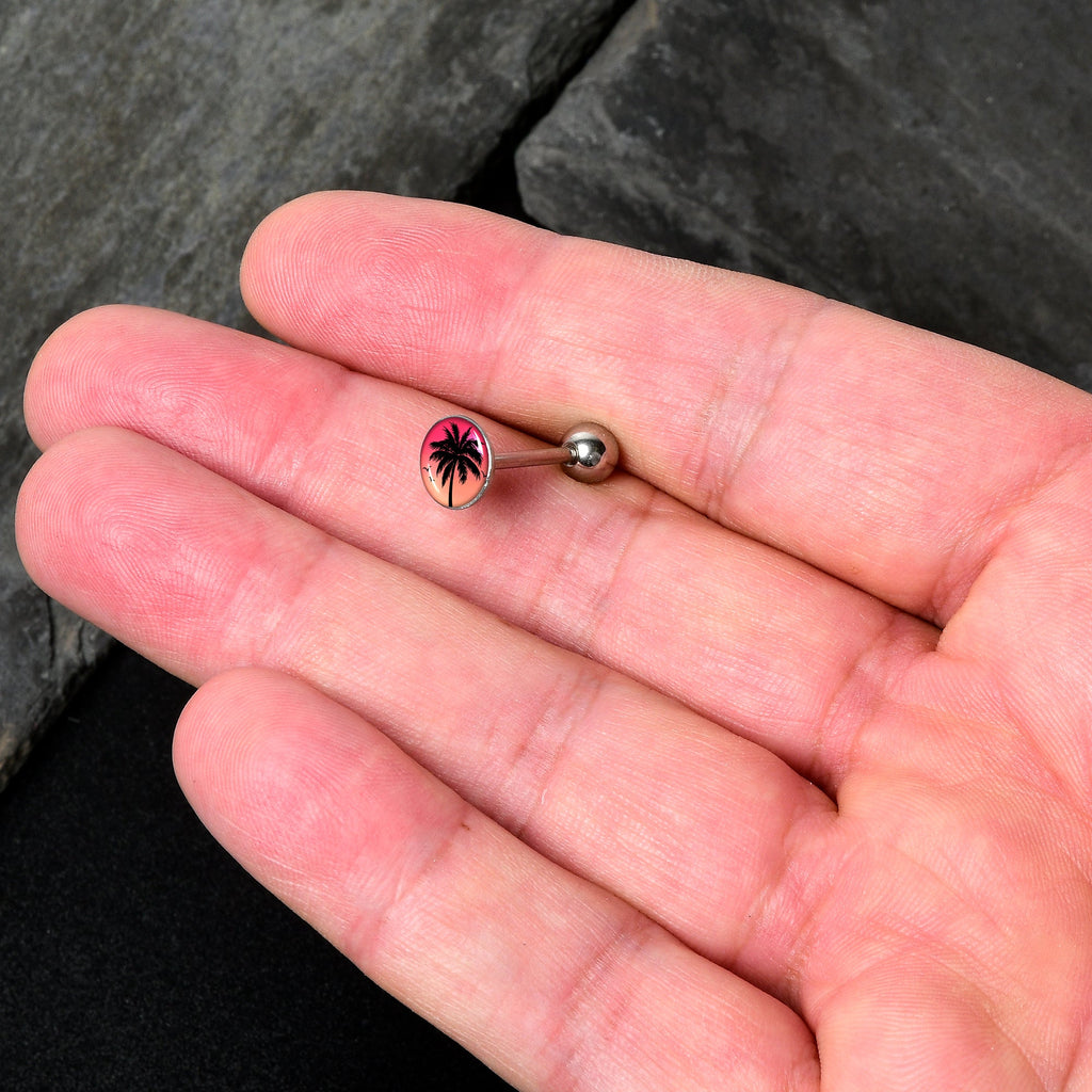Red Sunset Palm Tree Barbell Tongue Ring by Onyx O