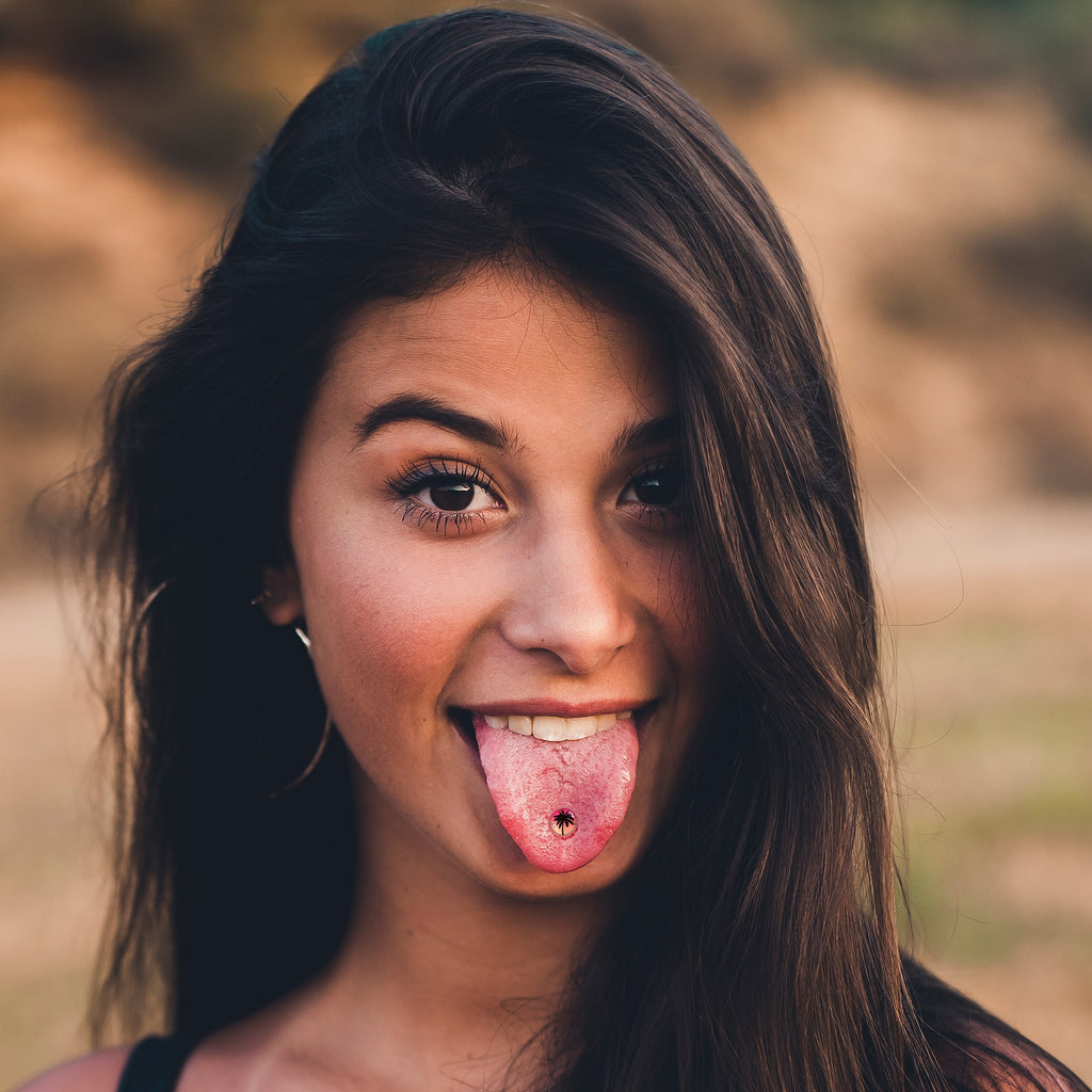 Red Sunset Palm Tree Barbell Tongue Ring by Onyx O