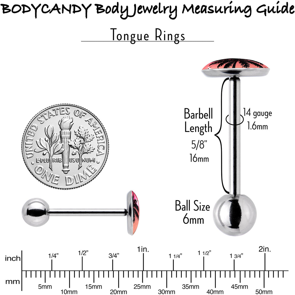 Red Sunset Palm Tree Barbell Tongue Ring by Onyx O