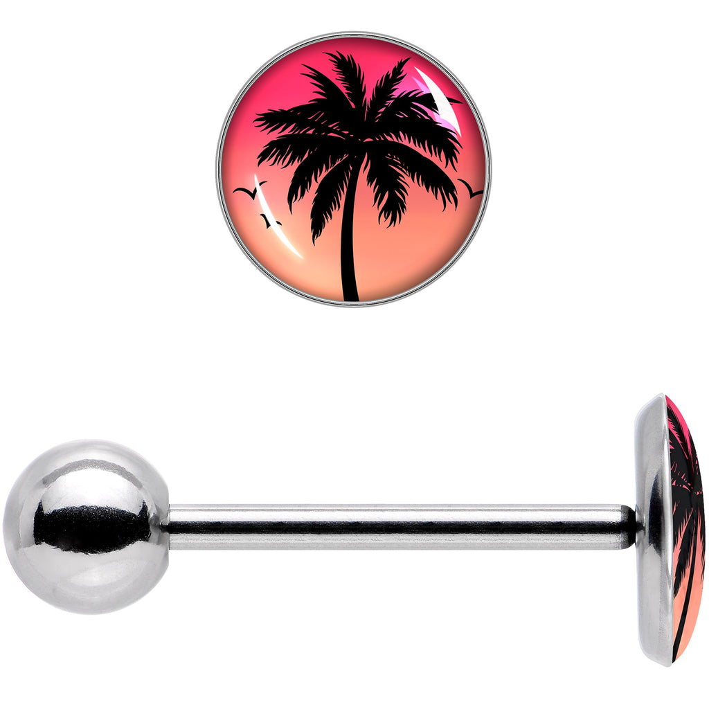Red Sunset Palm Tree Barbell Tongue Ring by Onyx O