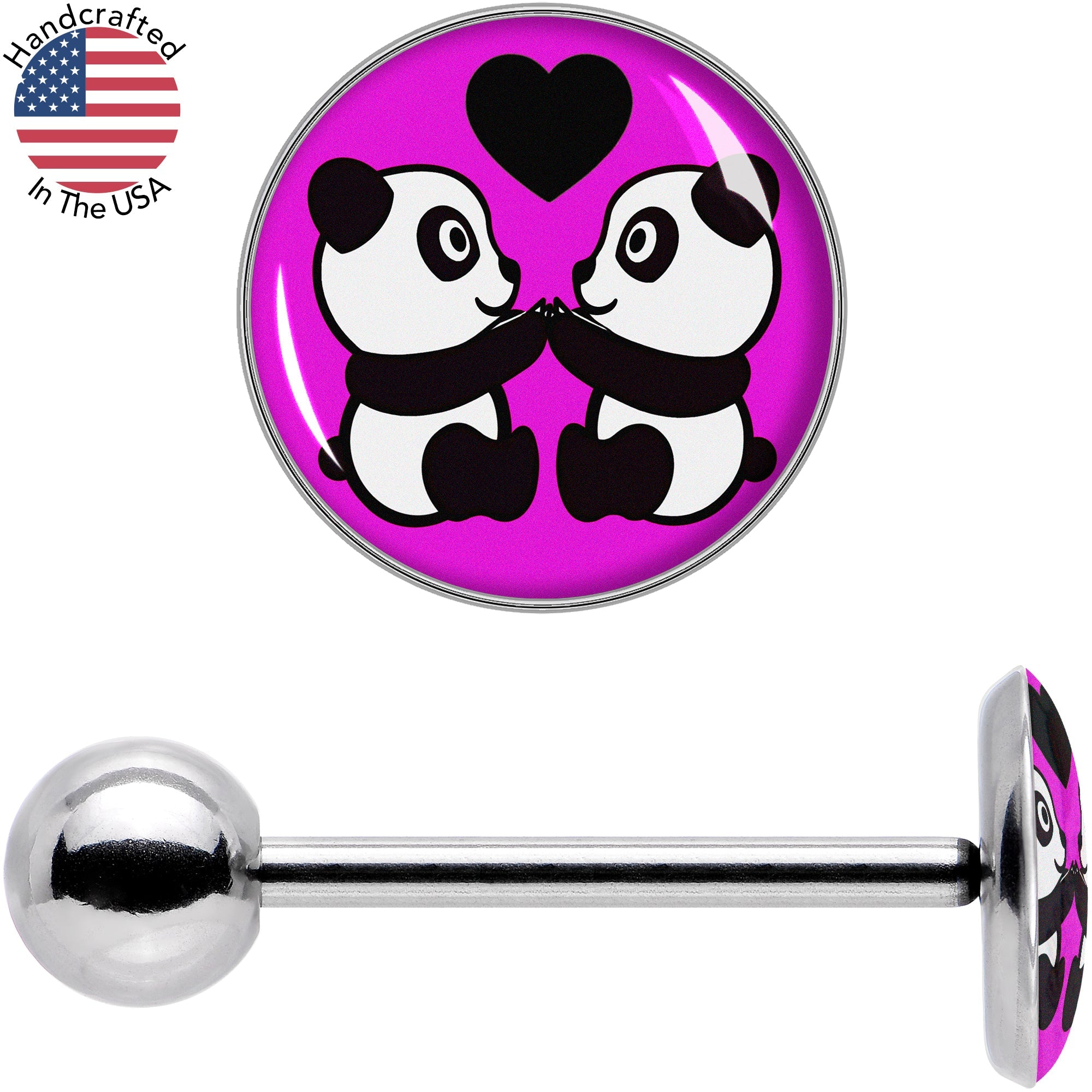 Panda Love Barbell Tongue Ring by Onyx O