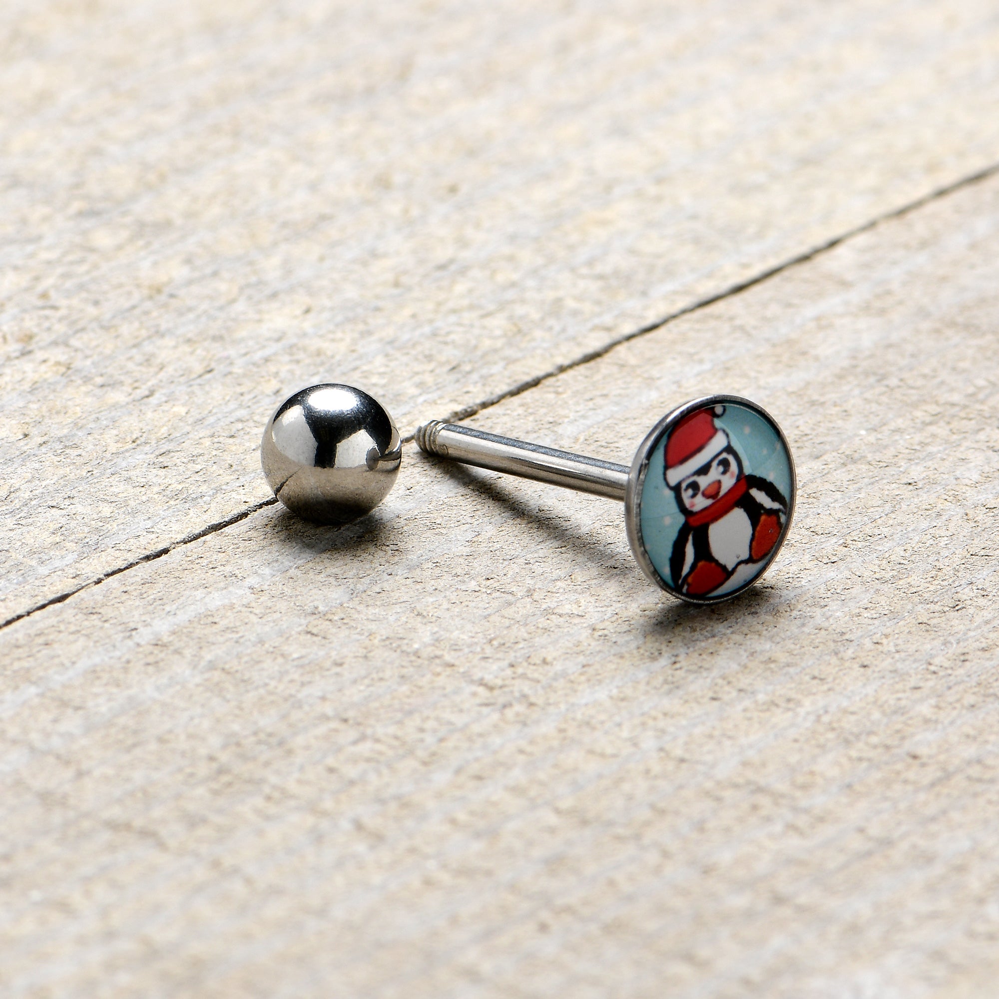 Snowfall Holiday Penguin Barbell Tongue Ring by Onyx O