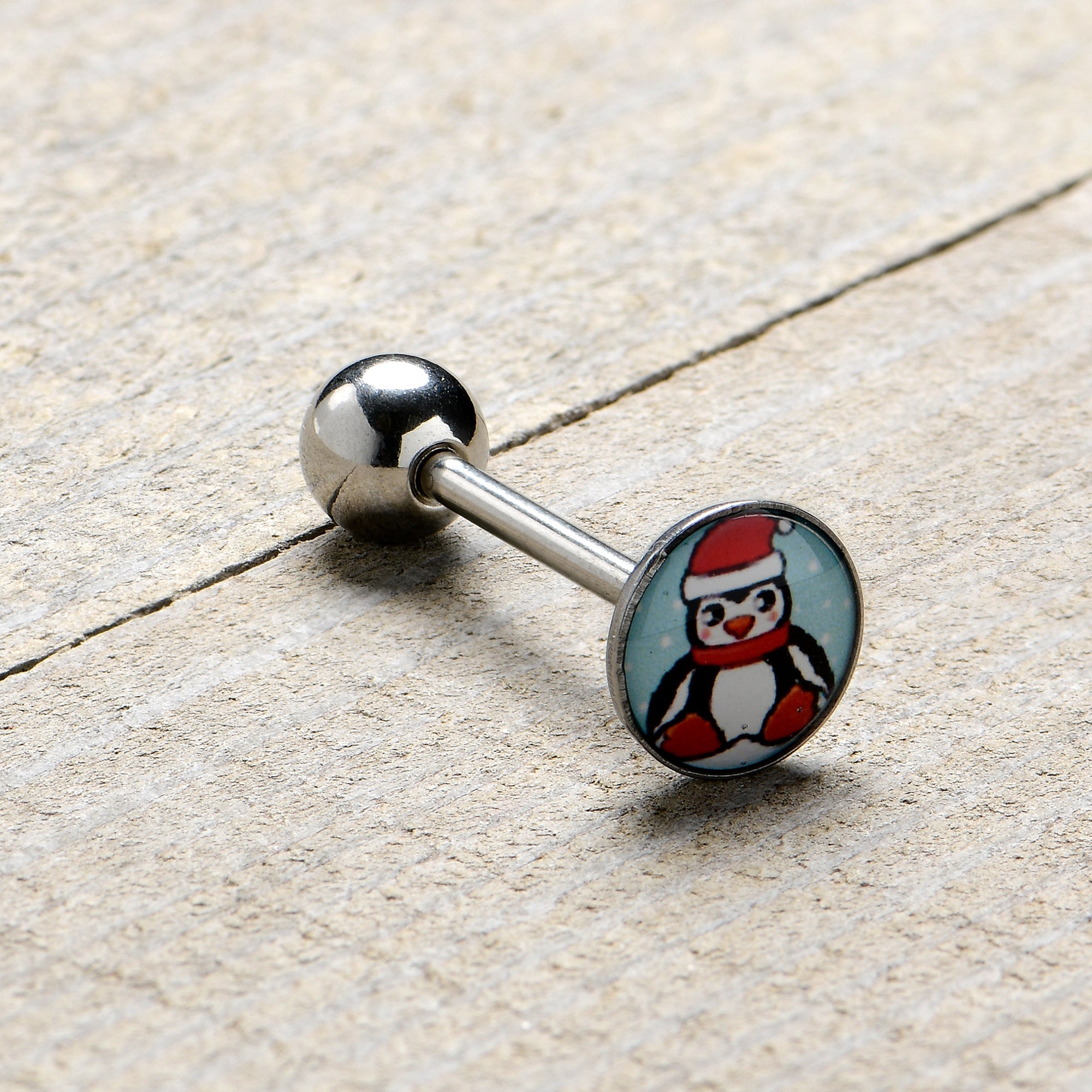 Snowfall Holiday Penguin Barbell Tongue Ring by Onyx O