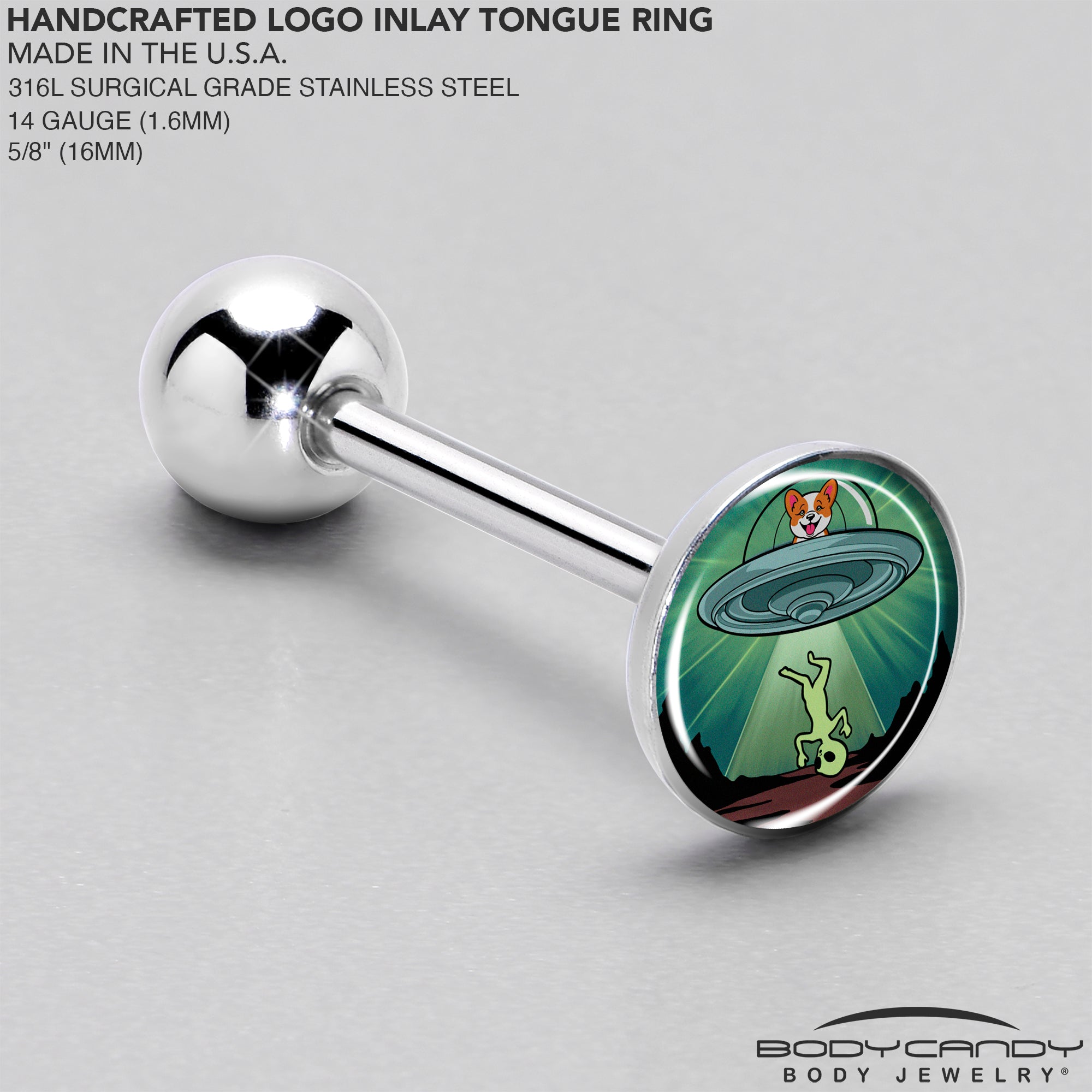 Reverse Alien UFO AbductionBarbell Tongue Ring by Onyx O