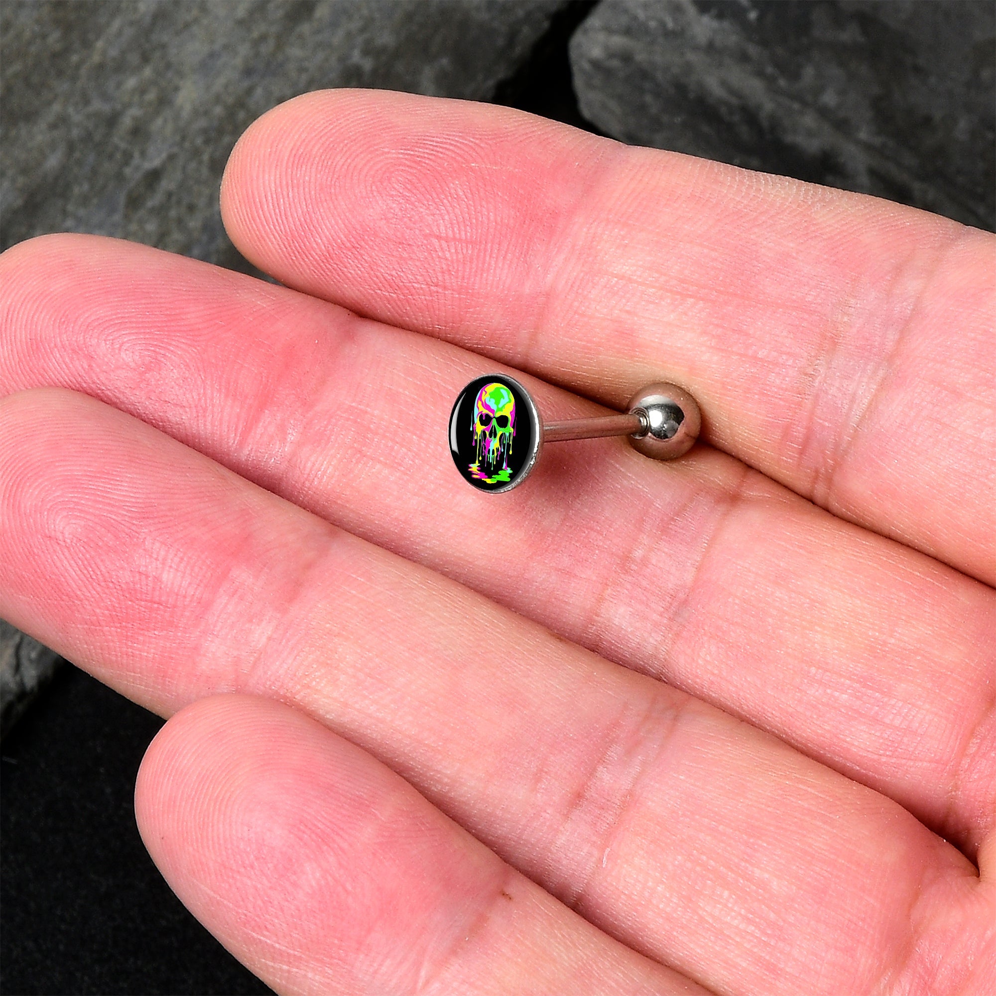 Ultra Bright Melting Skull Barbell Tongue Ring by Onyx O