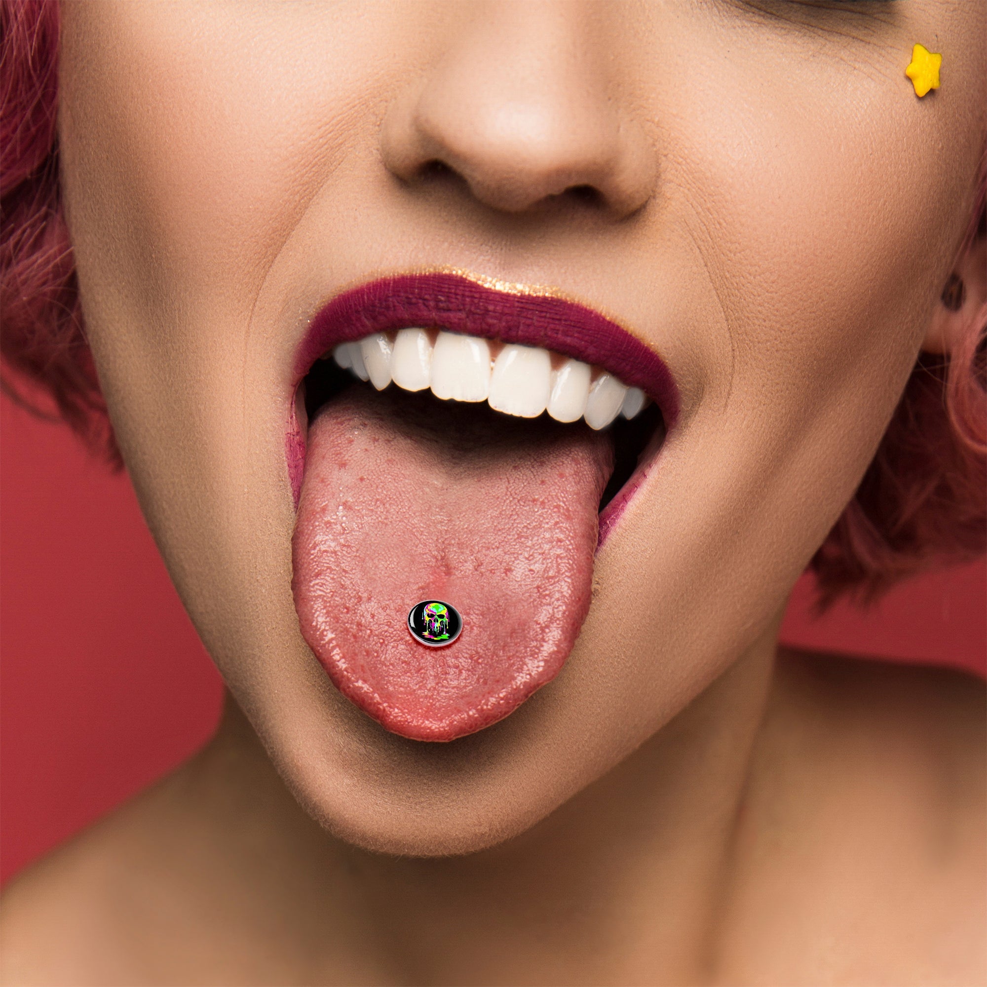 Ultra Bright Melting Skull Barbell Tongue Ring by Onyx O